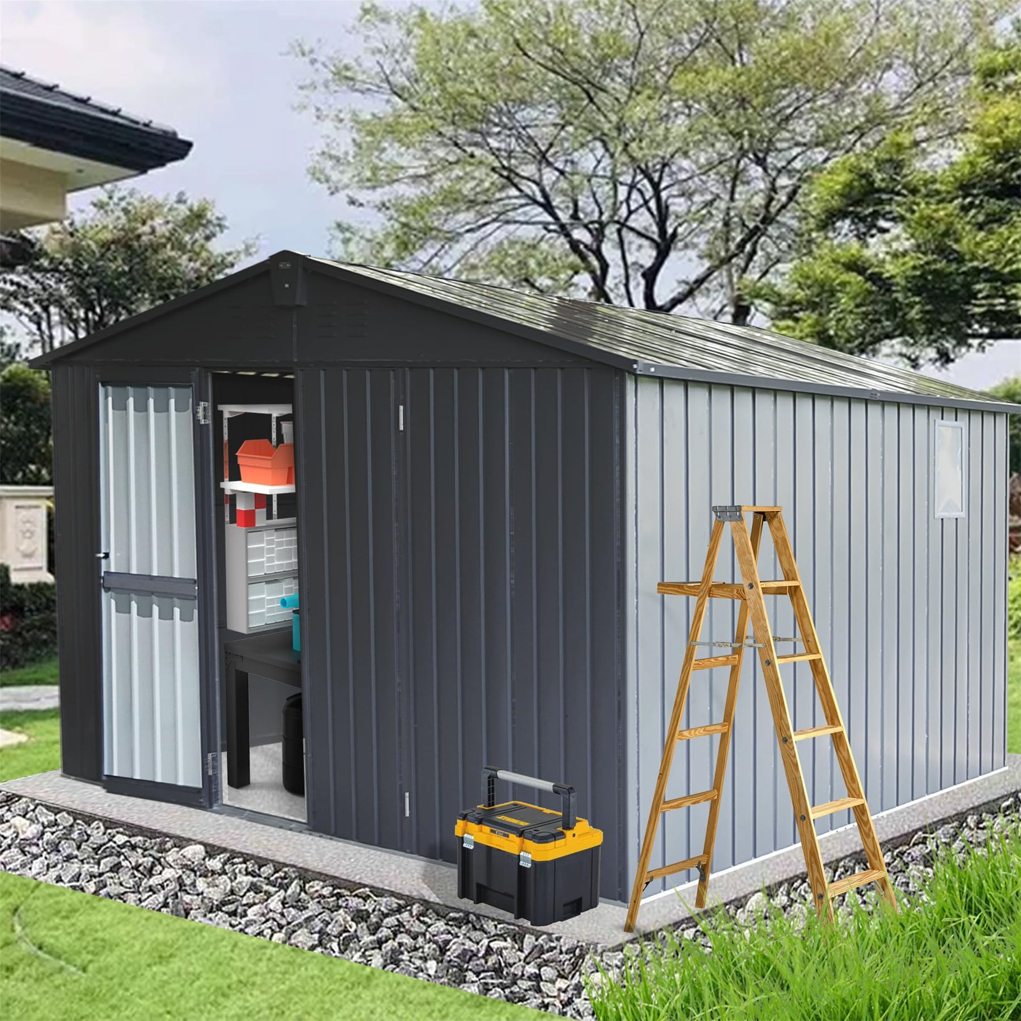 11 ft. W x 12.5 ft. D Metal Storage Shed with Double Door(137 sq. ft.) JMCPGS02-DG