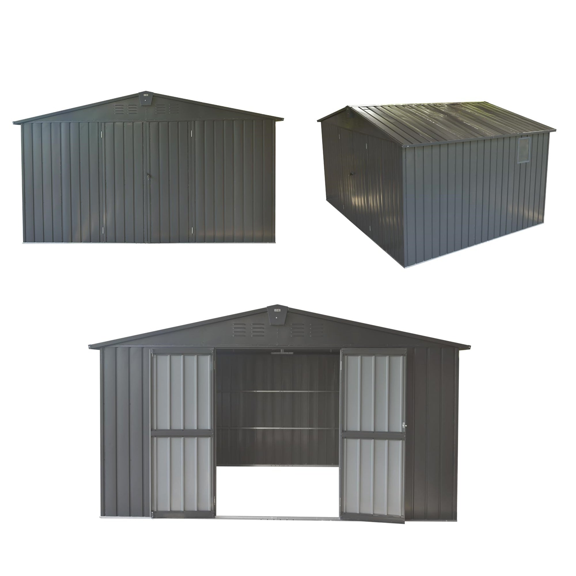 11 ft. W x 12.5 ft. D Metal Storage Shed with Double Door(137 sq. ft.) JMCPGS02-DG