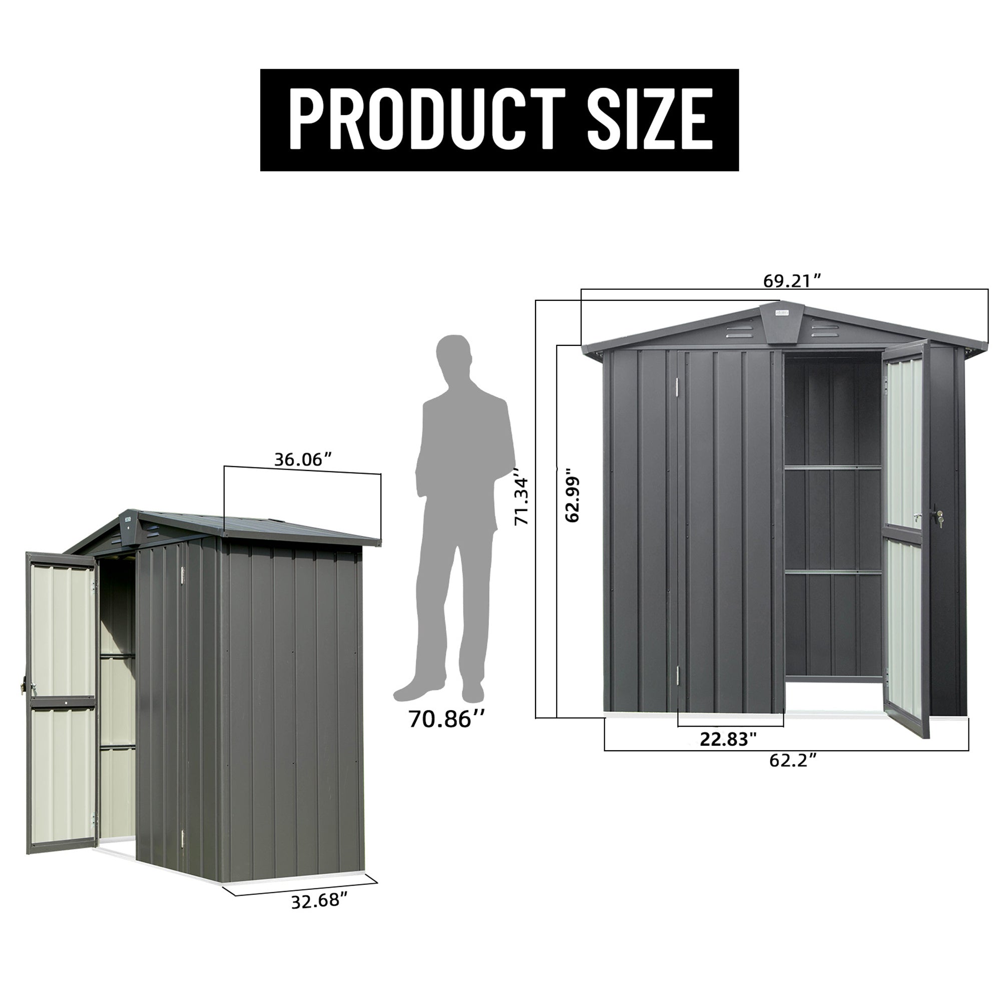 5.7 ft. W x 3 ft. D Metal Storage Shed with Double Hinged Door (17 sq. ft.) JMCPGS03-B