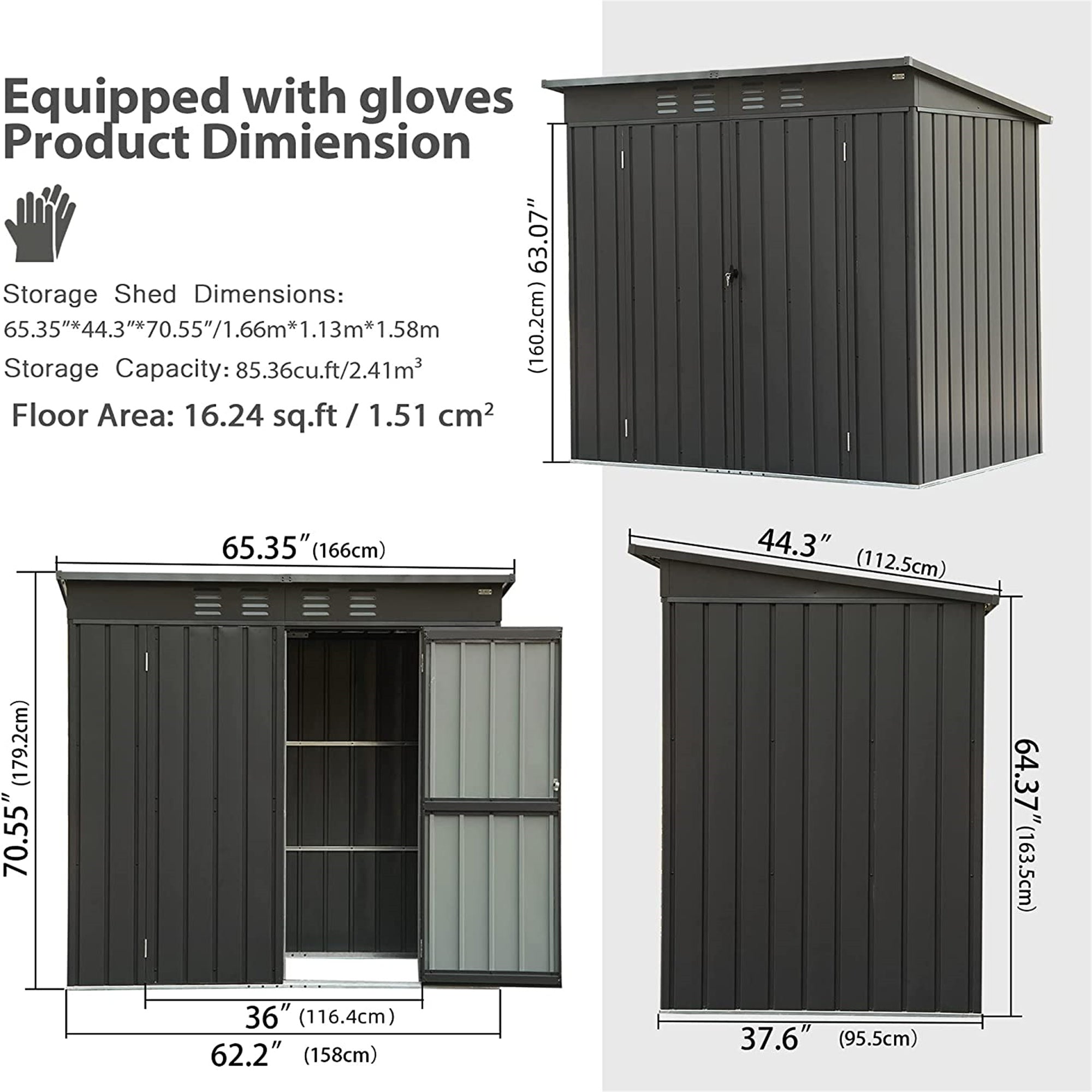 5 ft. W x 3 ft. D Metal Storage Shed with Double Door (16.24 sq. ft.) JMCPGS05-B