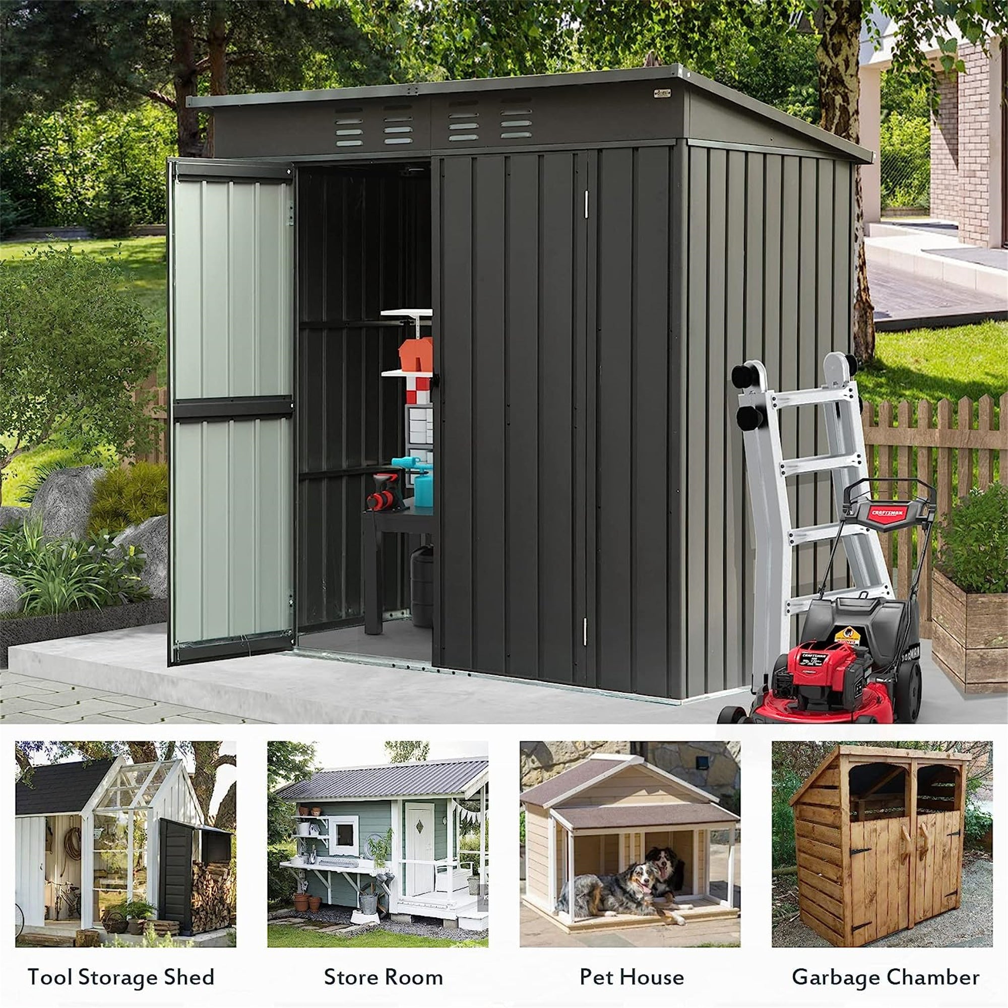6 ft. W x 4 ft. D Metal Storage Shed with Double Door (24 sq. ft.) JMCPGS06-B