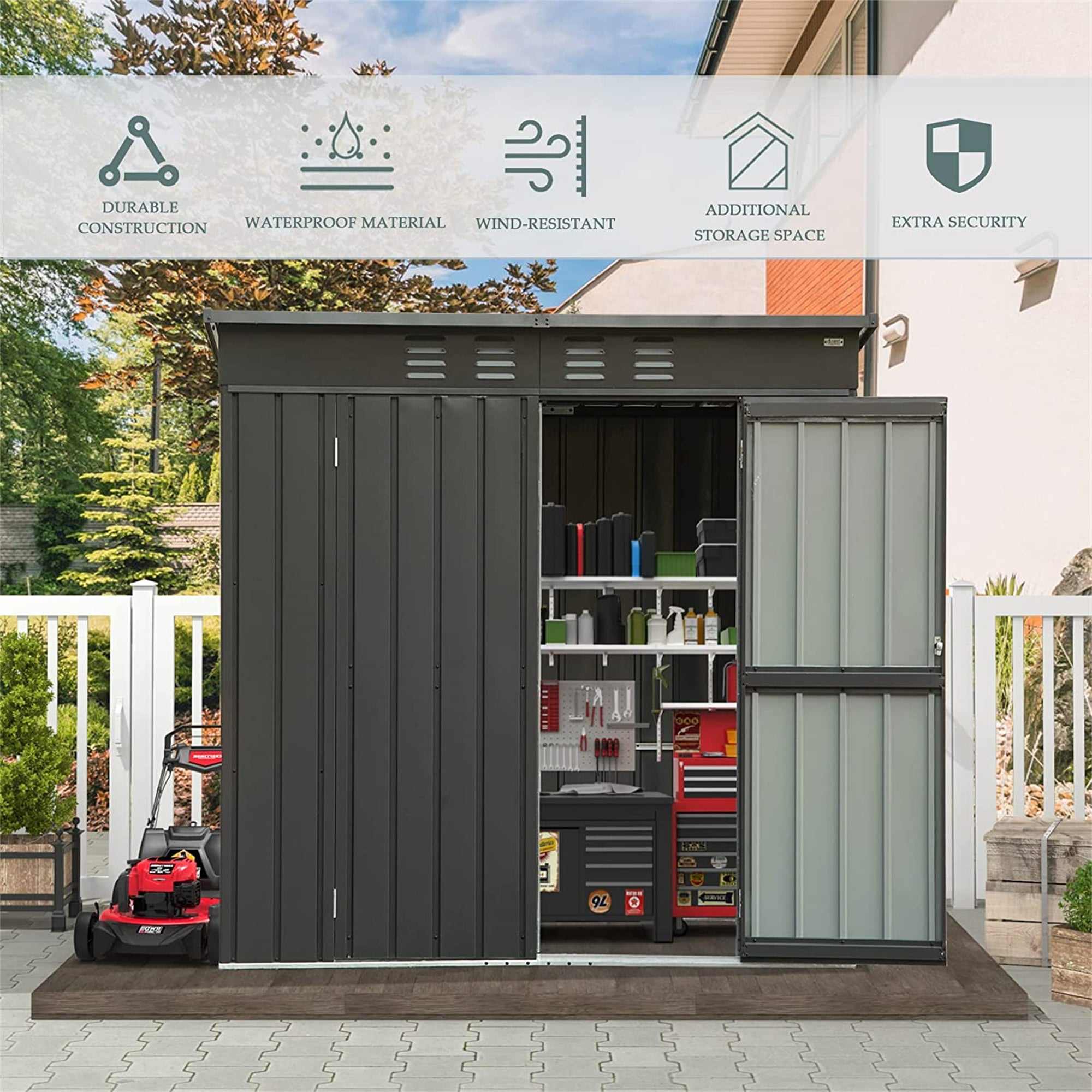 6 ft. W x 4 ft. D Metal Storage Shed with Double Door (24 sq. ft.) JMCPGS06-B