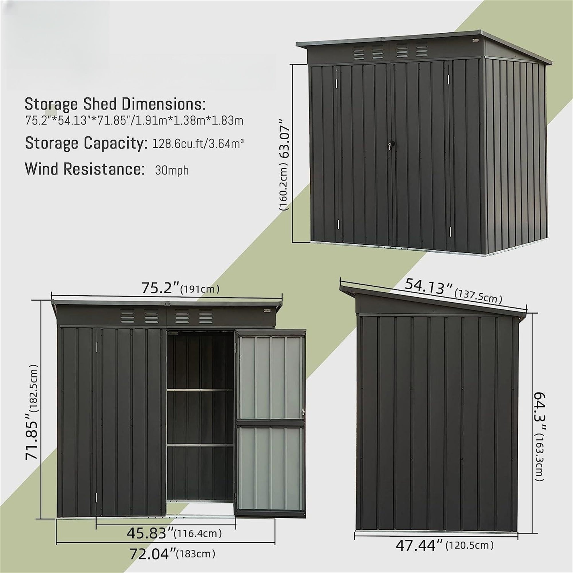6 ft. W x 4 ft. D Metal Storage Shed with Double Door (24 sq. ft.) JMCPGS06-B