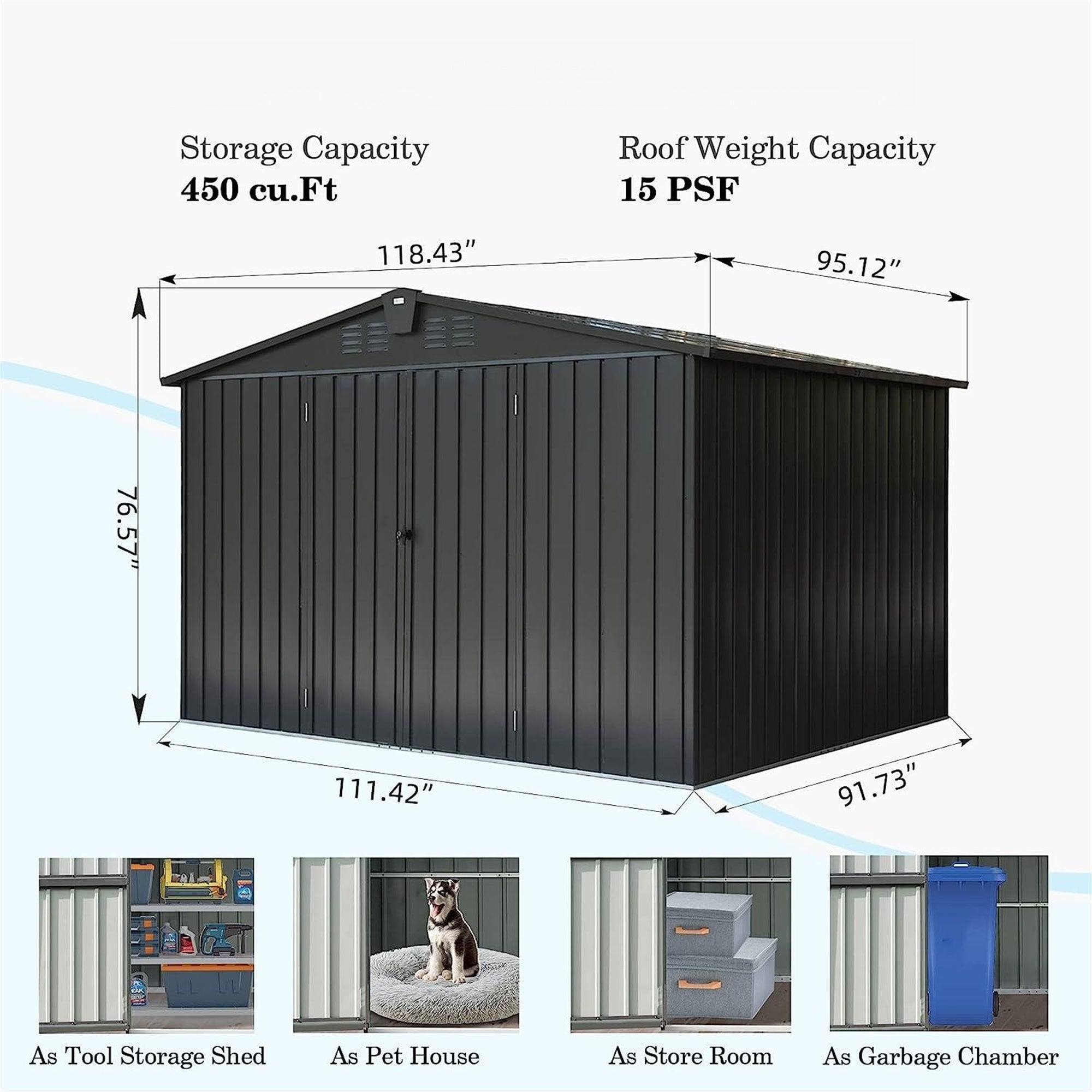 10 ft. W x 8 ft. D Black Metal Storage Shed with Double Door (80 sq. ft.) JMCPGS07-B