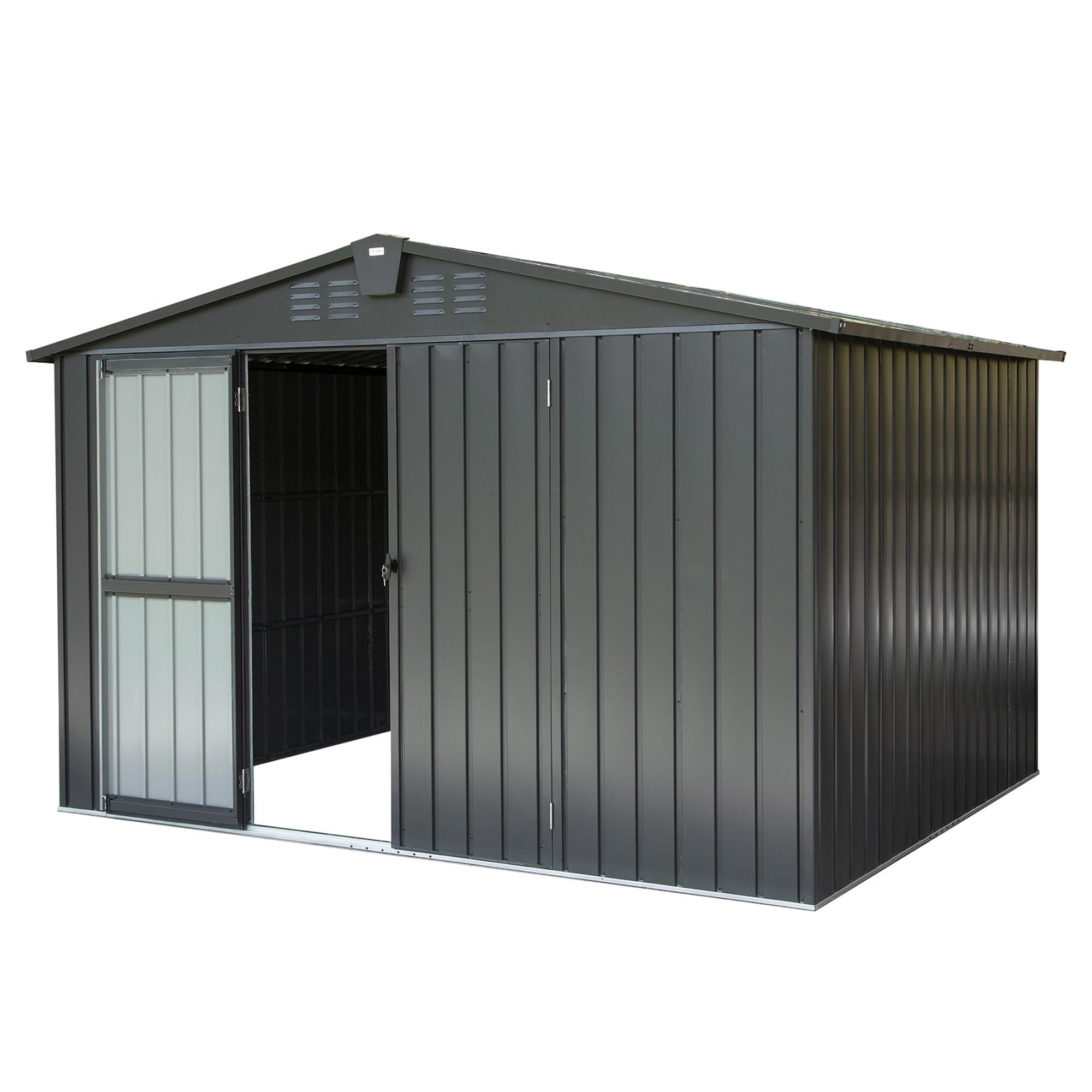 10 ft. W x 8 ft. D Black Metal Storage Shed with Double Door (80 sq. ft.) JMCPGS07-B