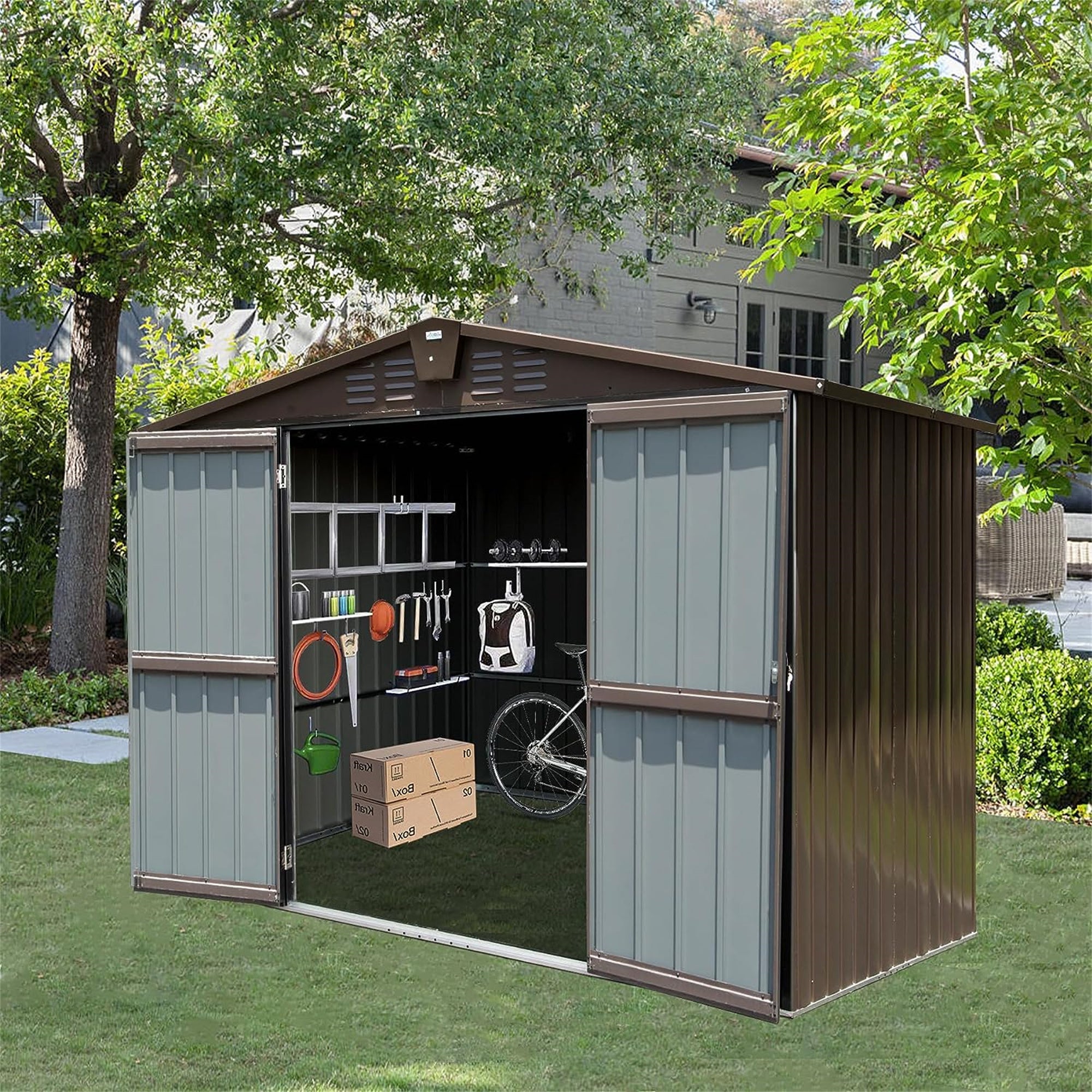10 ft. W x 8 ft. D Brown Metal Storage Shed with Double Door (80 sq. ft.) JMCPGS07-BRO