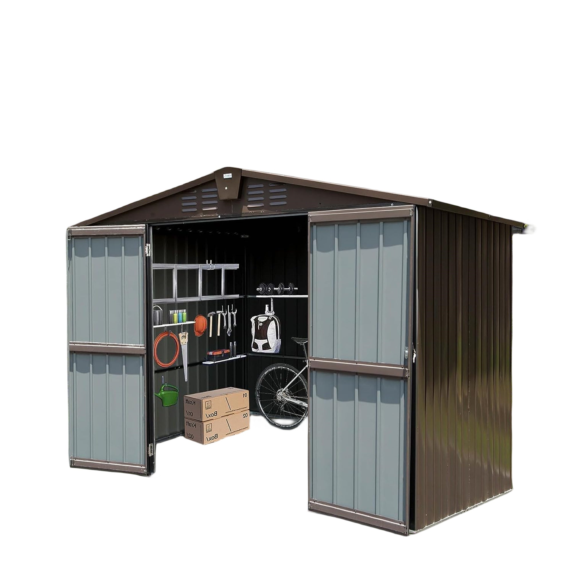 10 ft. W x 8 ft. D Brown Metal Storage Shed with Double Door (80 sq. ft.) JMCPGS07-BRO