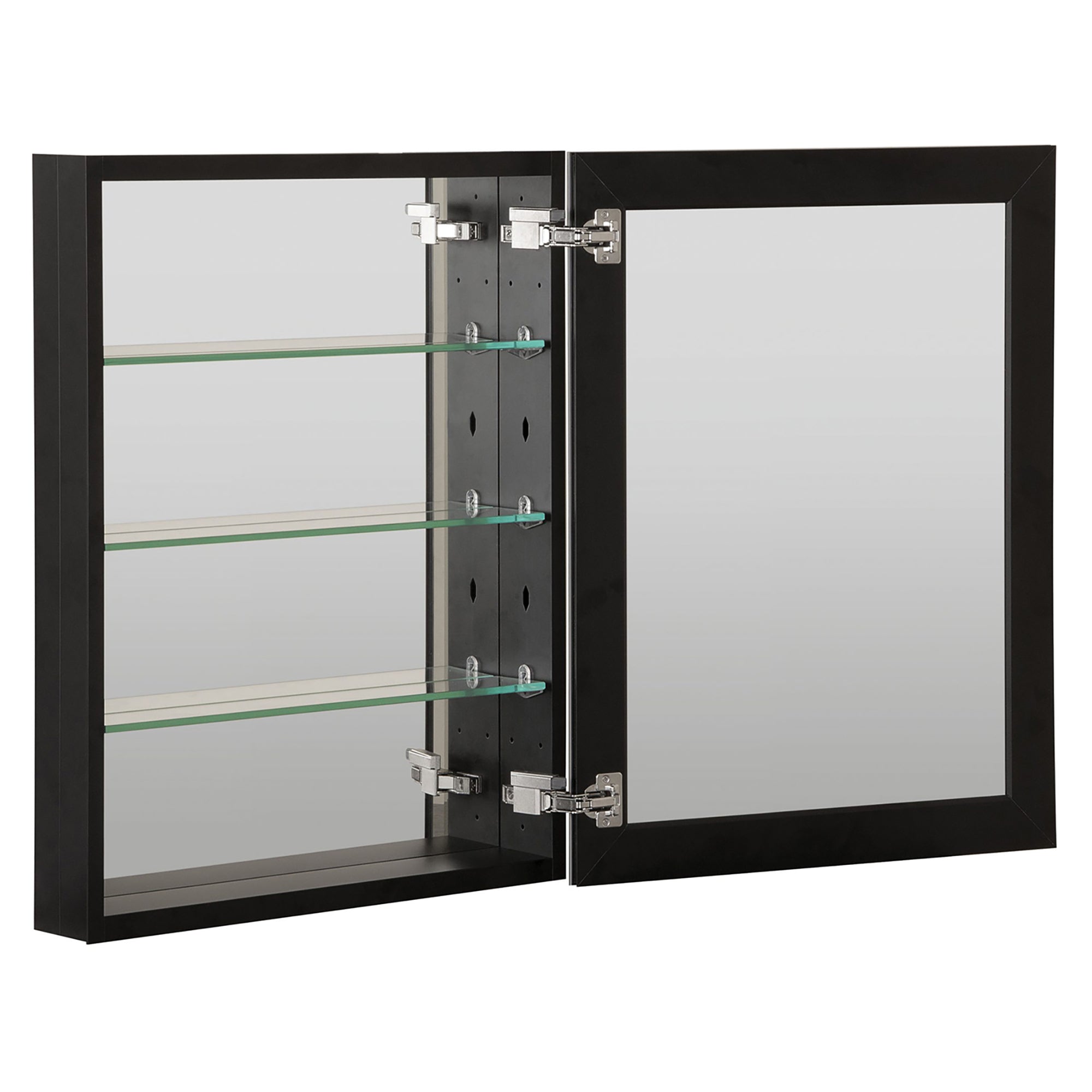 Surface Mount  Rectangular Aluminum Framed Medicine Cabinet with Mirror and Shelves