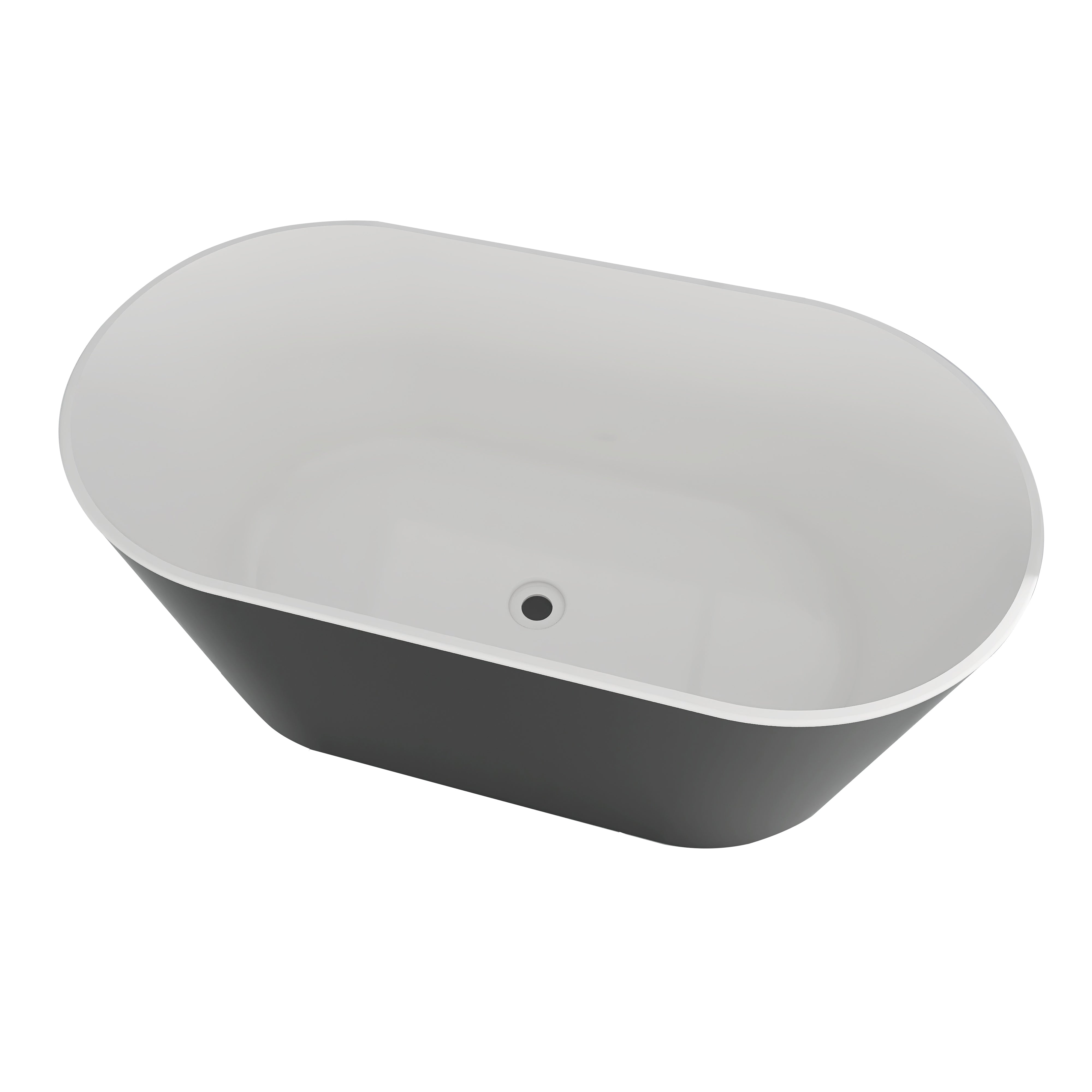 Staykiwi Acrylic Freestanding Soaking Bathtub in Glossy White and Black with Chrome Drain