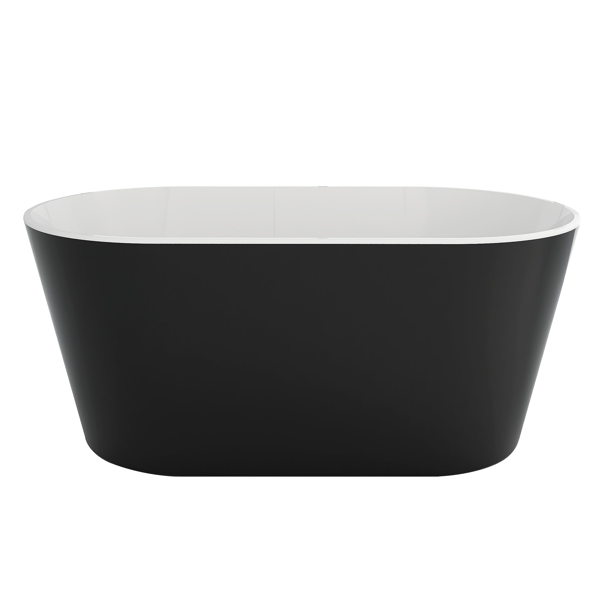 Staykiwi Acrylic Freestanding Soaking Bathtub in Glossy White and Black with Chrome Drain