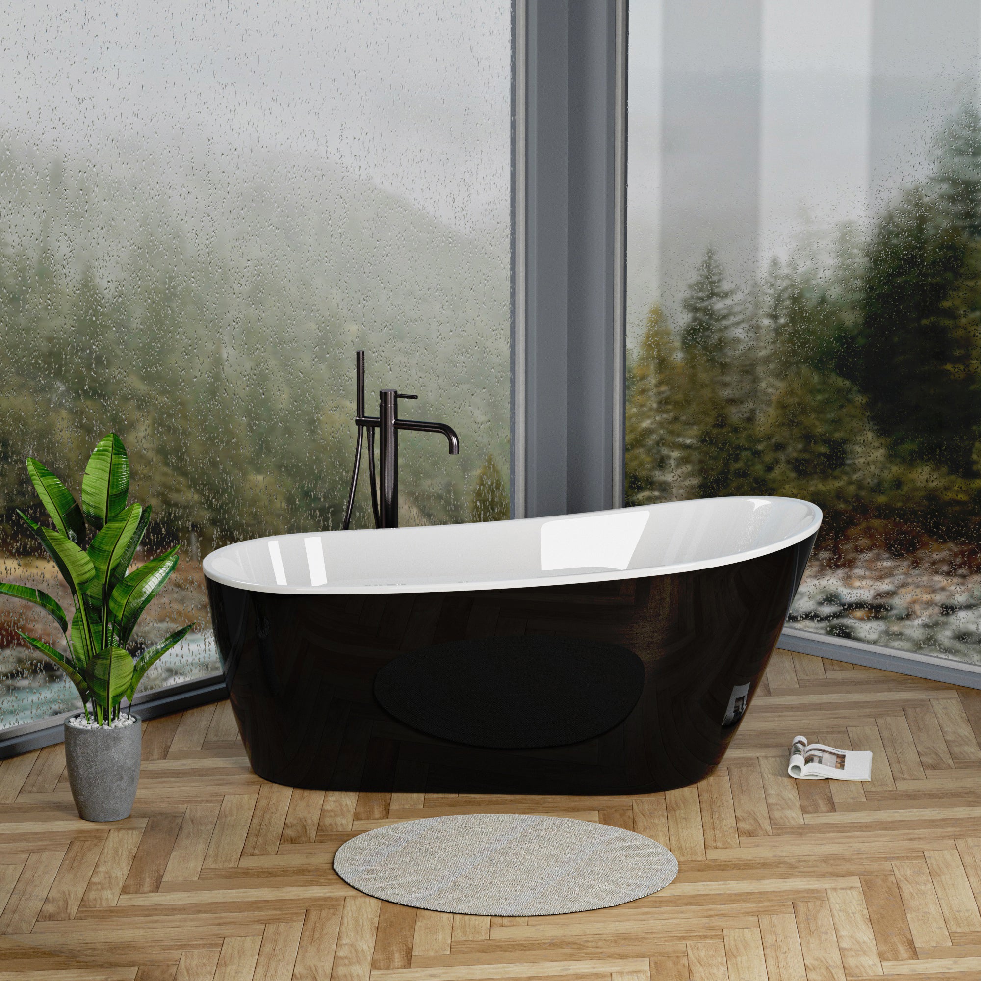 54 Inch Acrylic Freestanding Soaking Bathtub with Overflow
