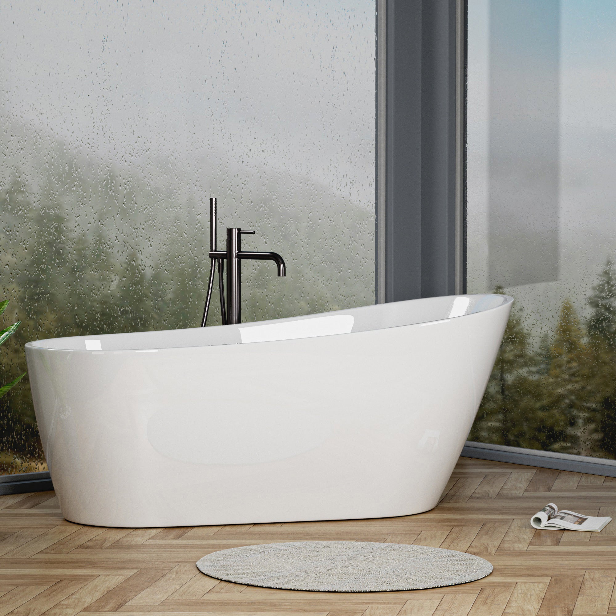 54 Inch Acrylic Freestanding Soaking Bathtub with Overflow