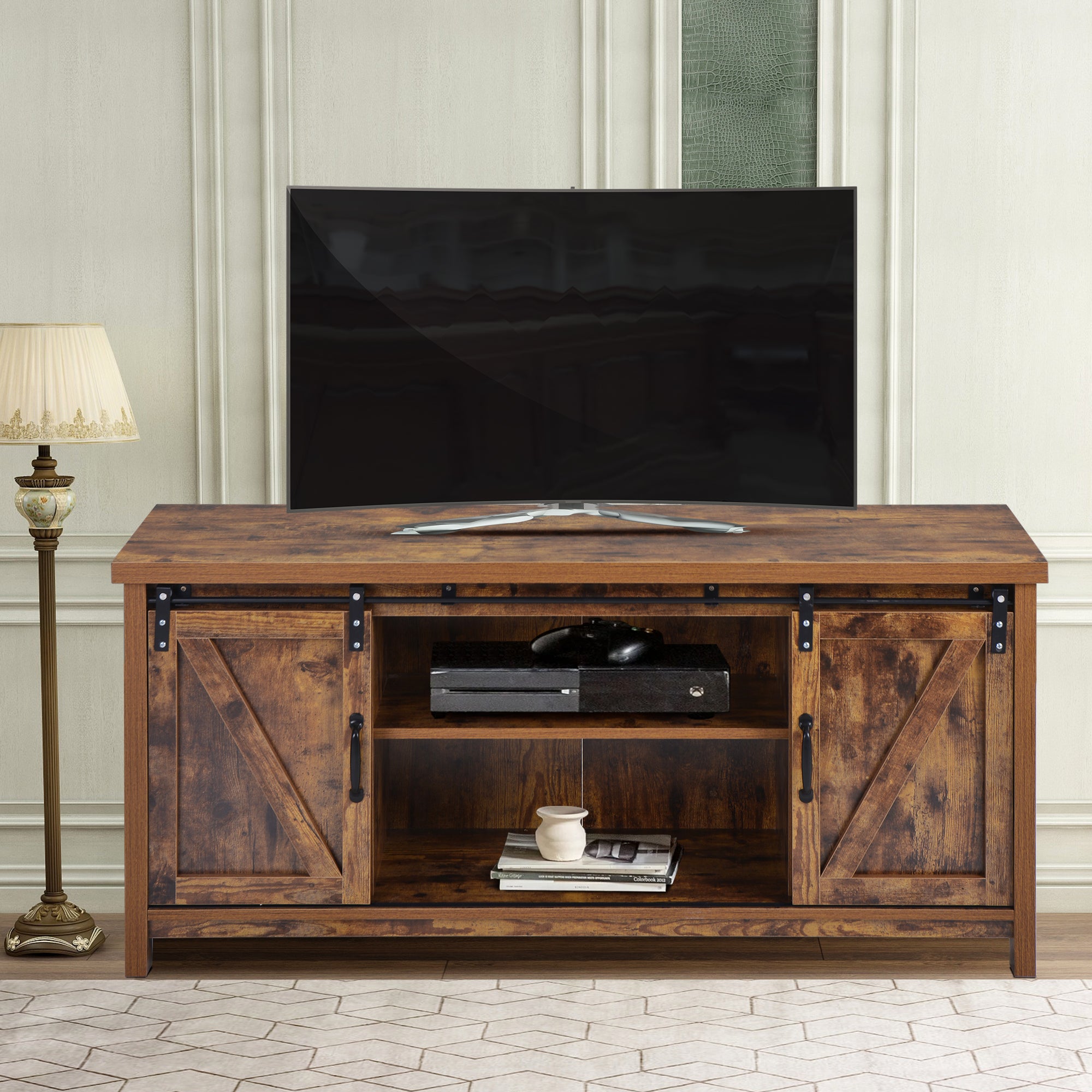 52 in.W TV Stand in Yellow with Removable Door and Shelf