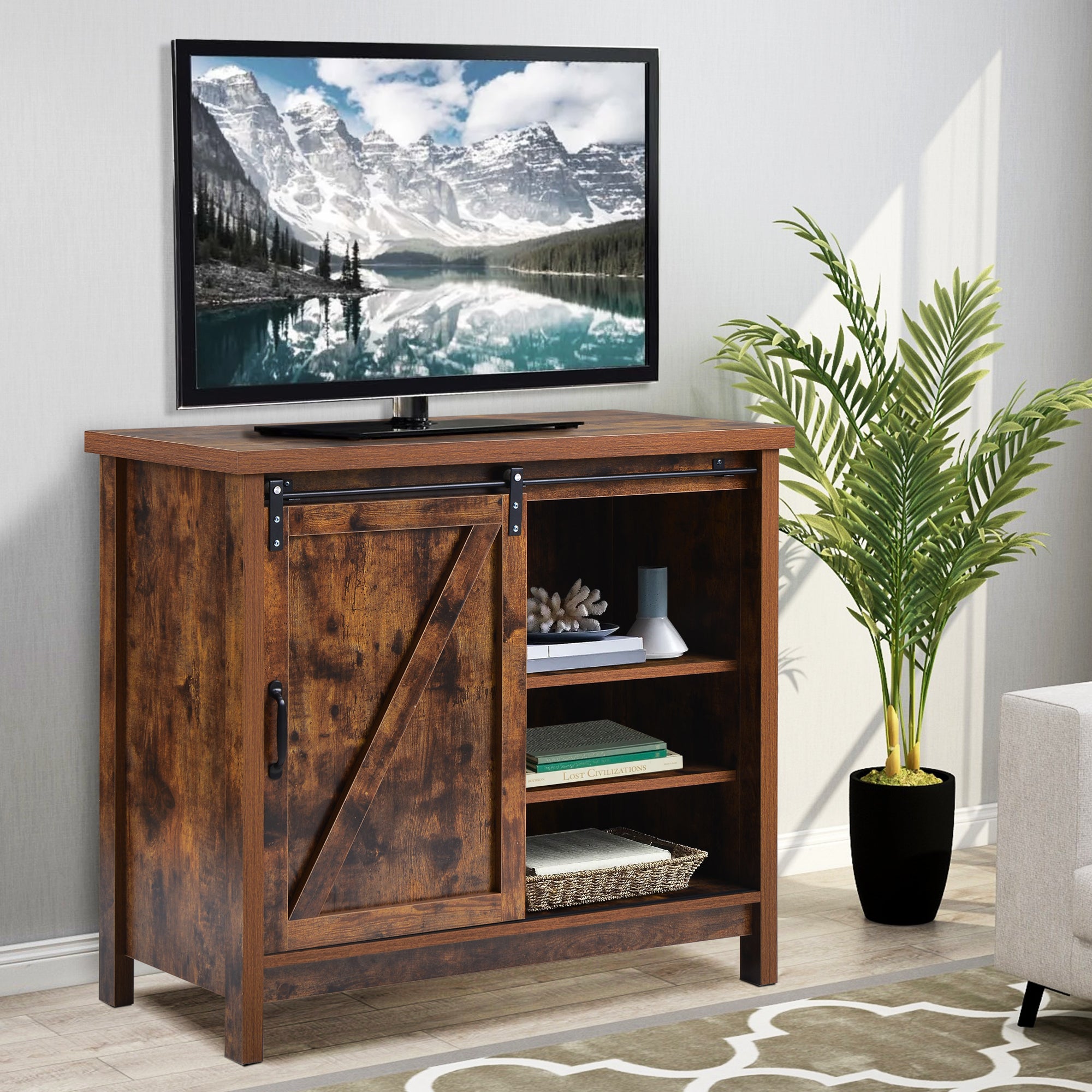 52 in.W TV Stand in Yellow with Removable Door and Shelf