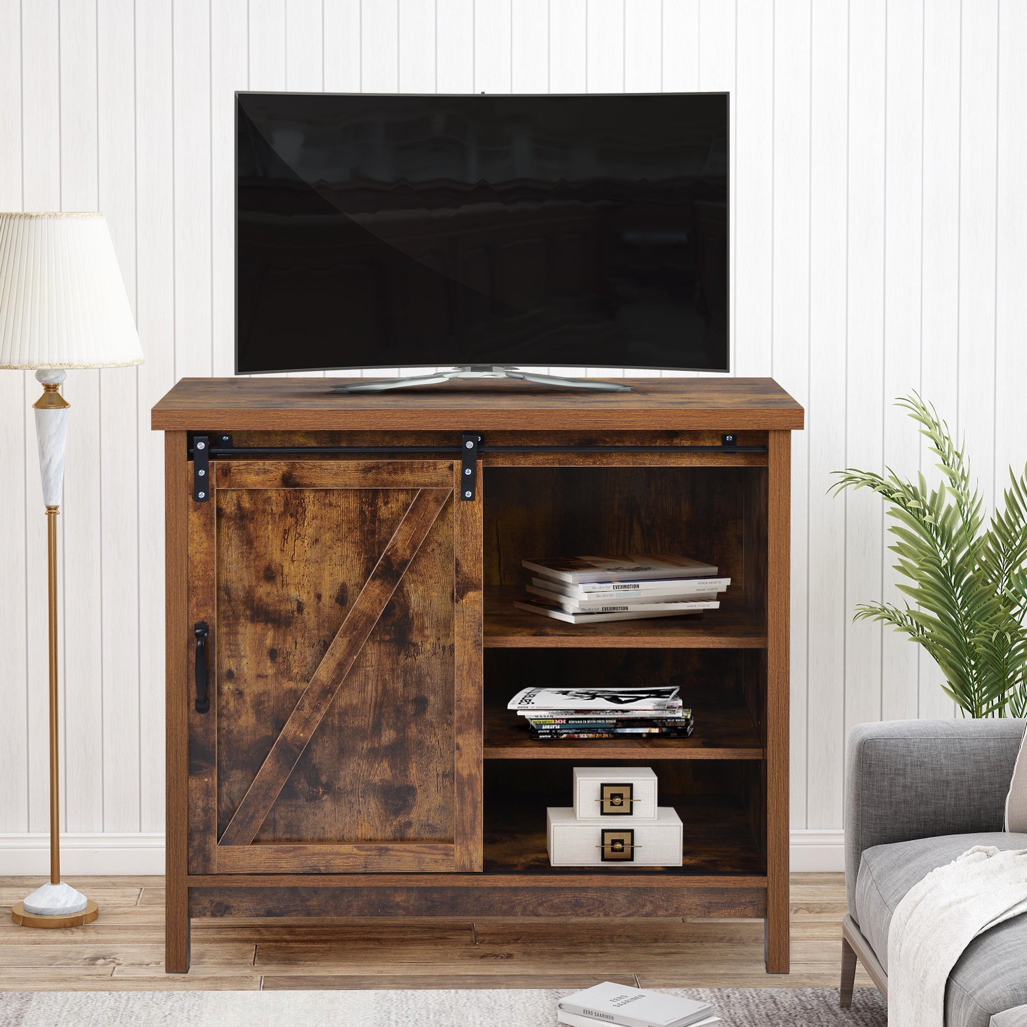 52 in.W TV Stand in Yellow with Removable Door and Shelf