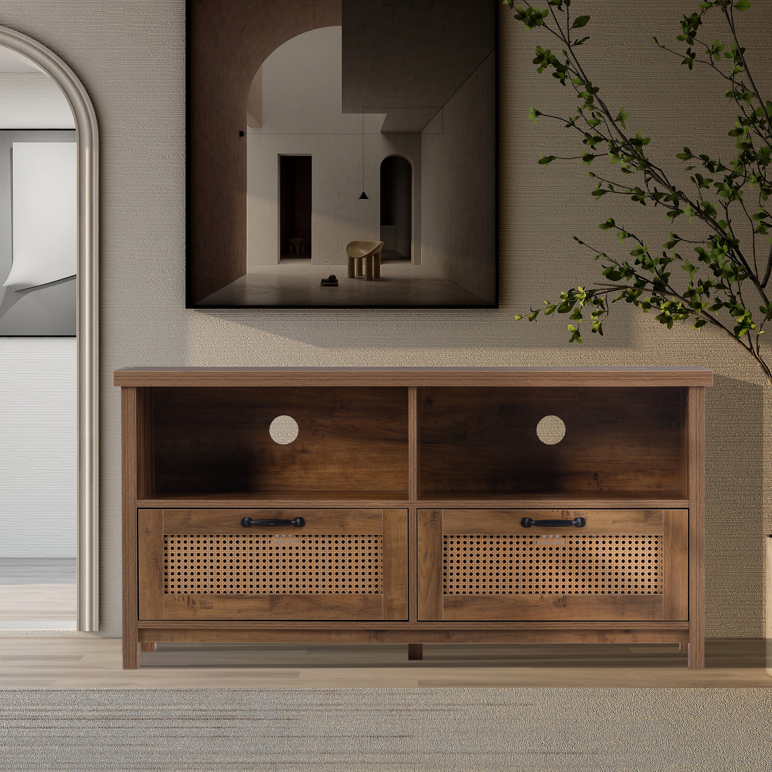 52 in.W TV Stand in Yellow with Removable Door and Shelf