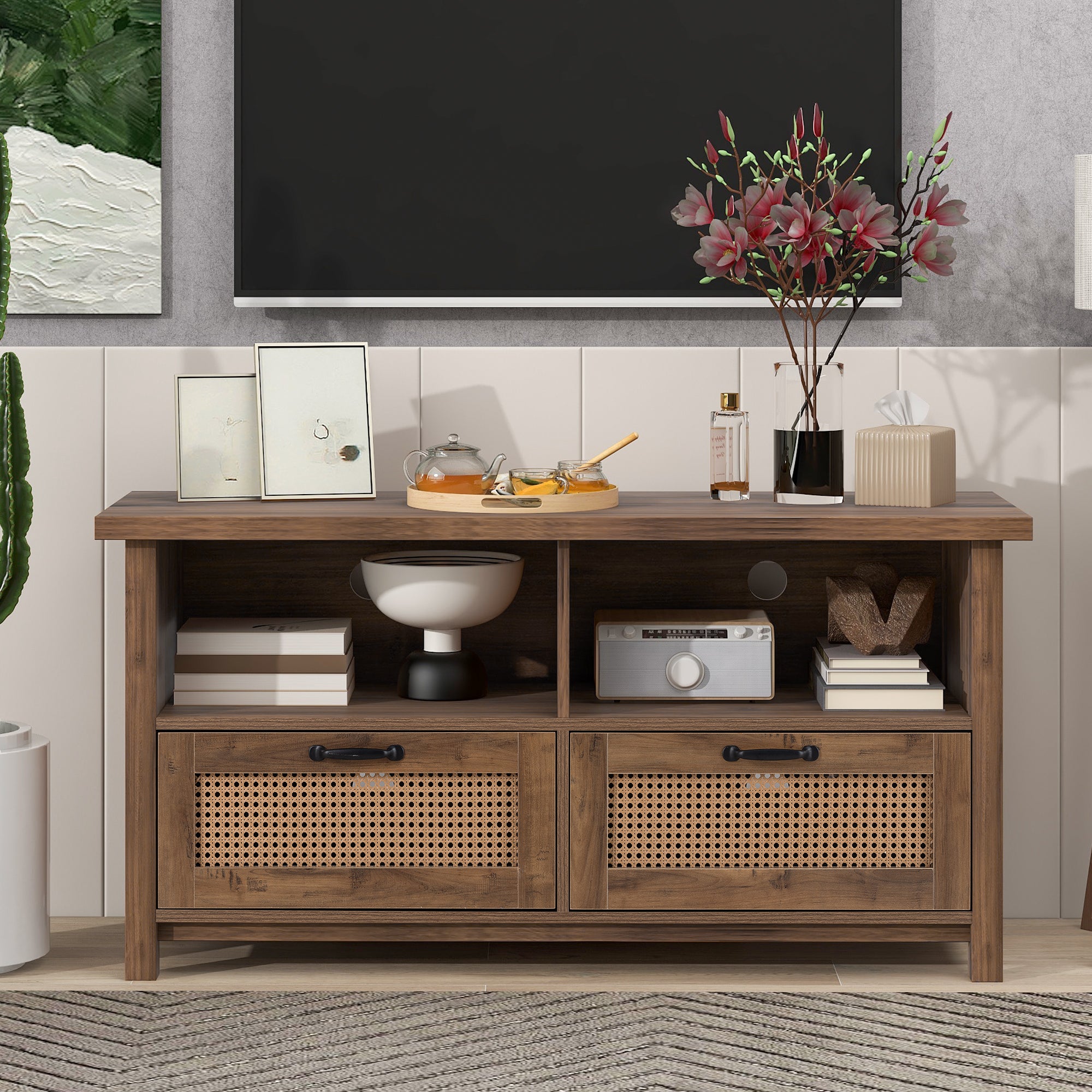 52 in.W TV Stand in Yellow with Removable Door and Shelf