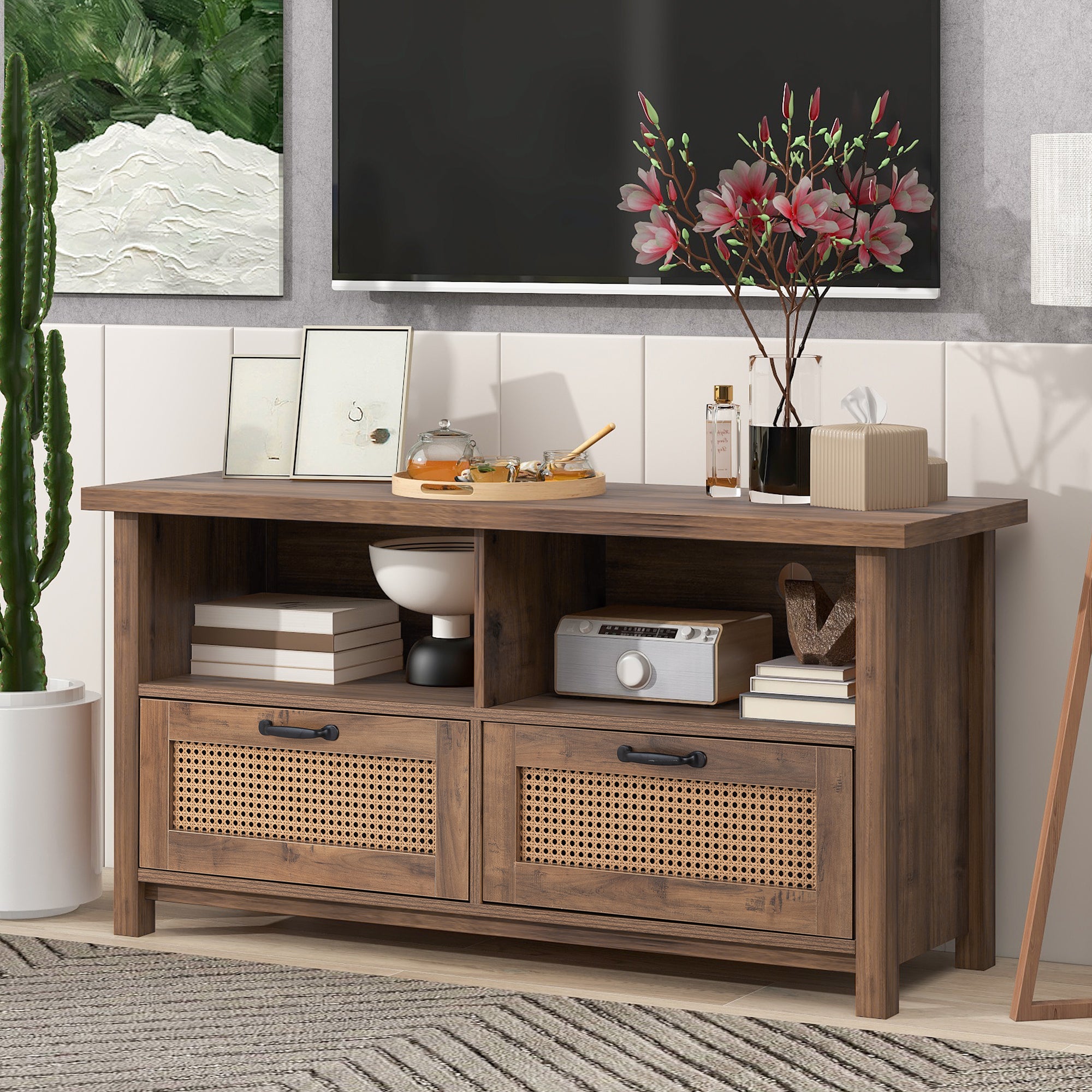 52 in.W TV Stand in Yellow with Removable Door and Shelf