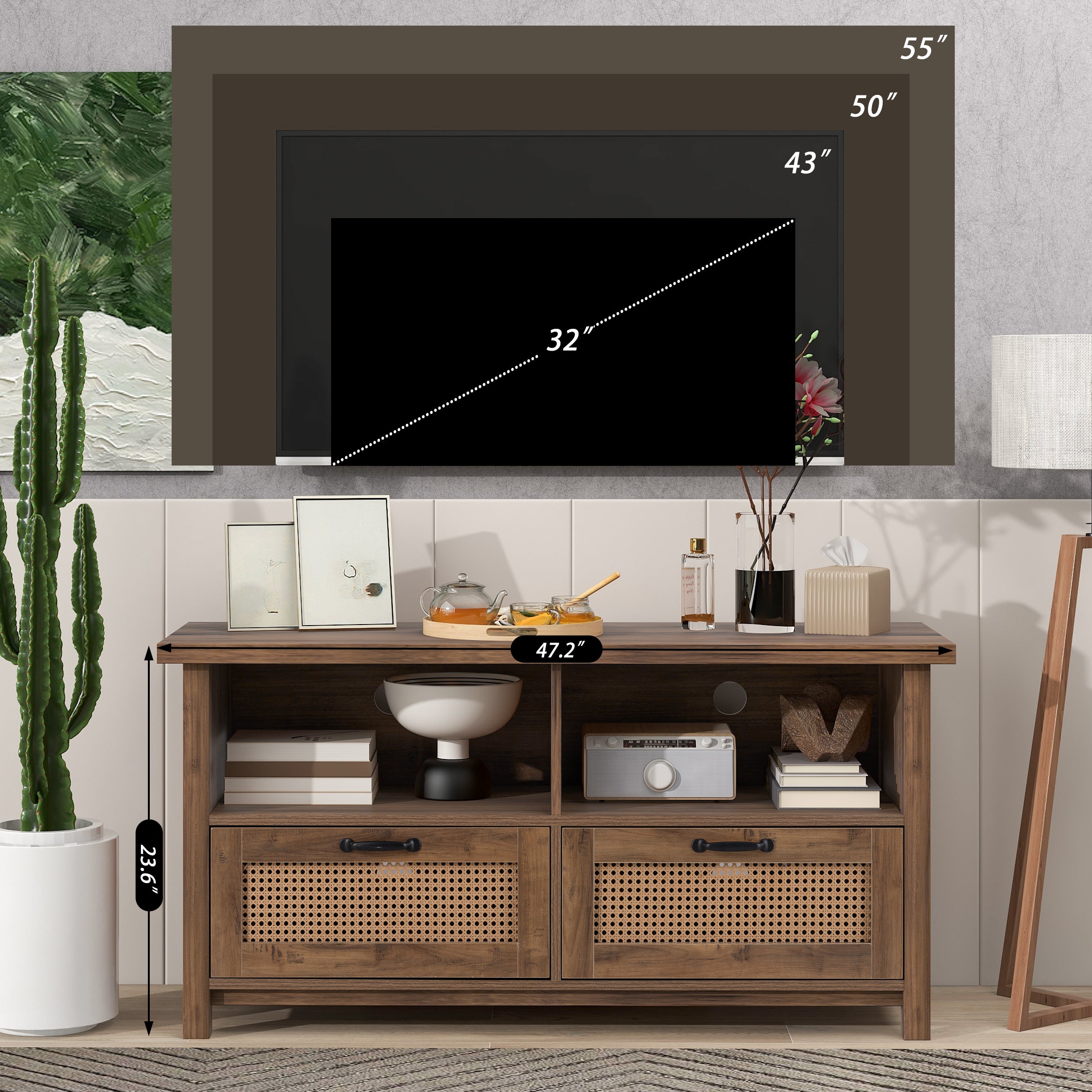 52 in.W TV Stand in Yellow with Removable Door and Shelf
