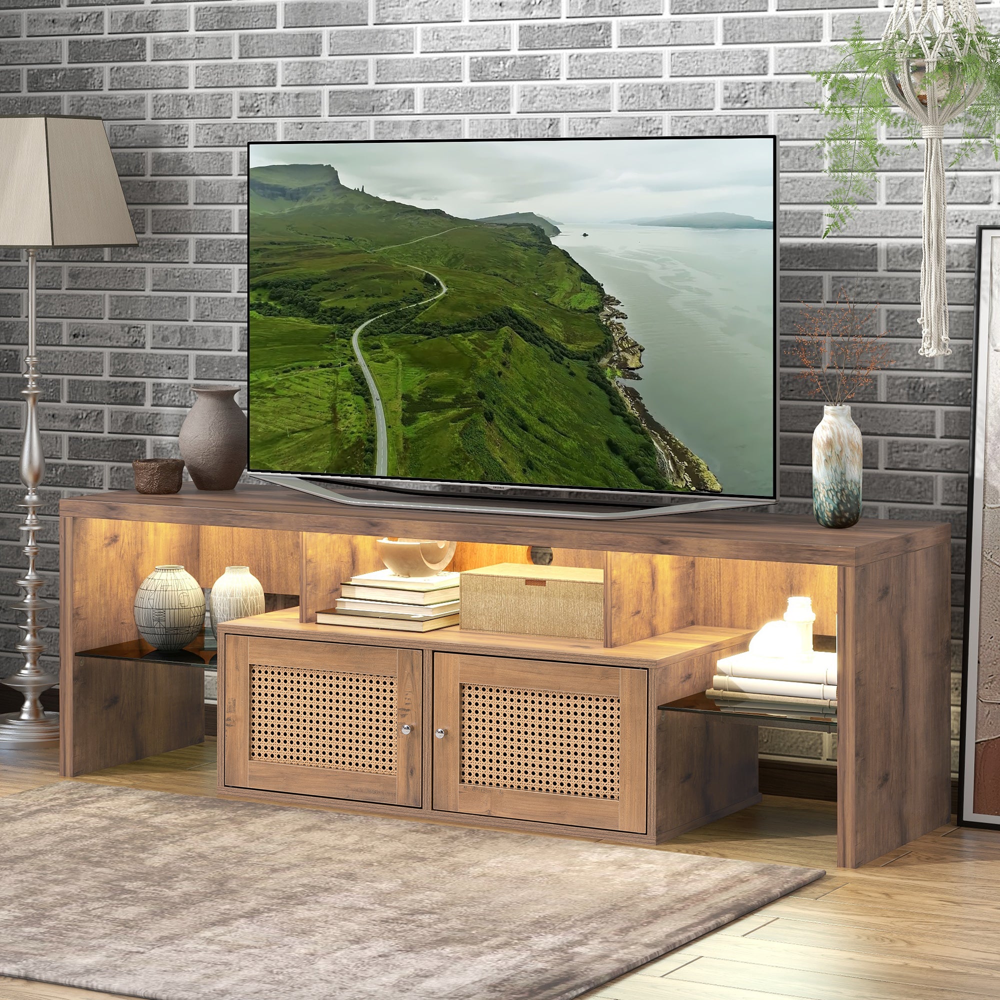 52 in.W TV Stand in Yellow with Removable Door and Shelf