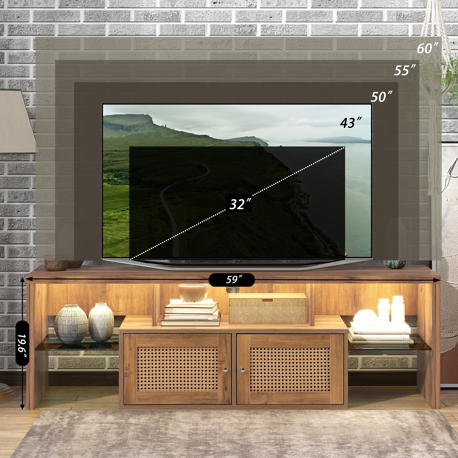 52 in.W TV Stand in Yellow with Removable Door and Shelf