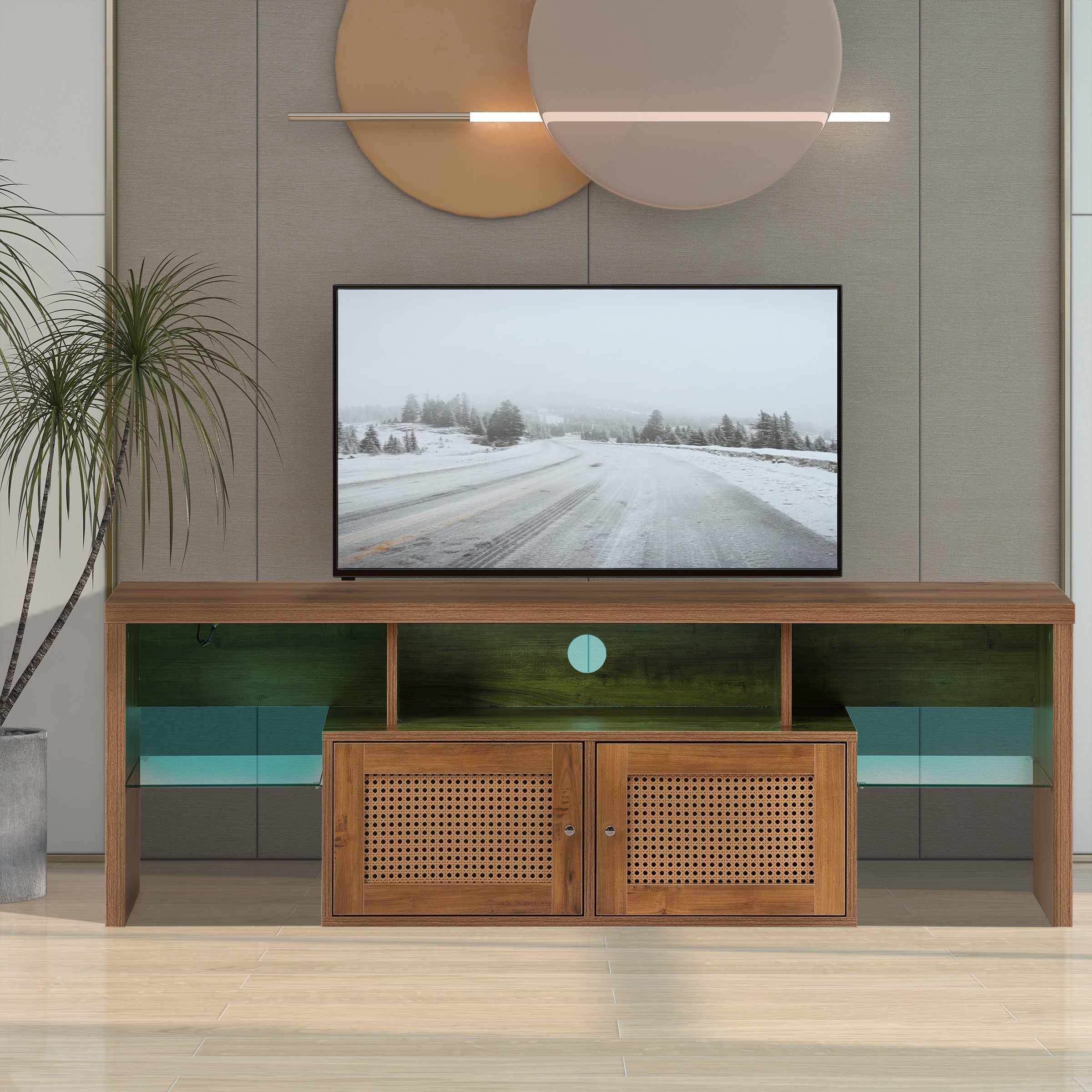 52 in.W TV Stand in Yellow with Removable Door and Shelf
