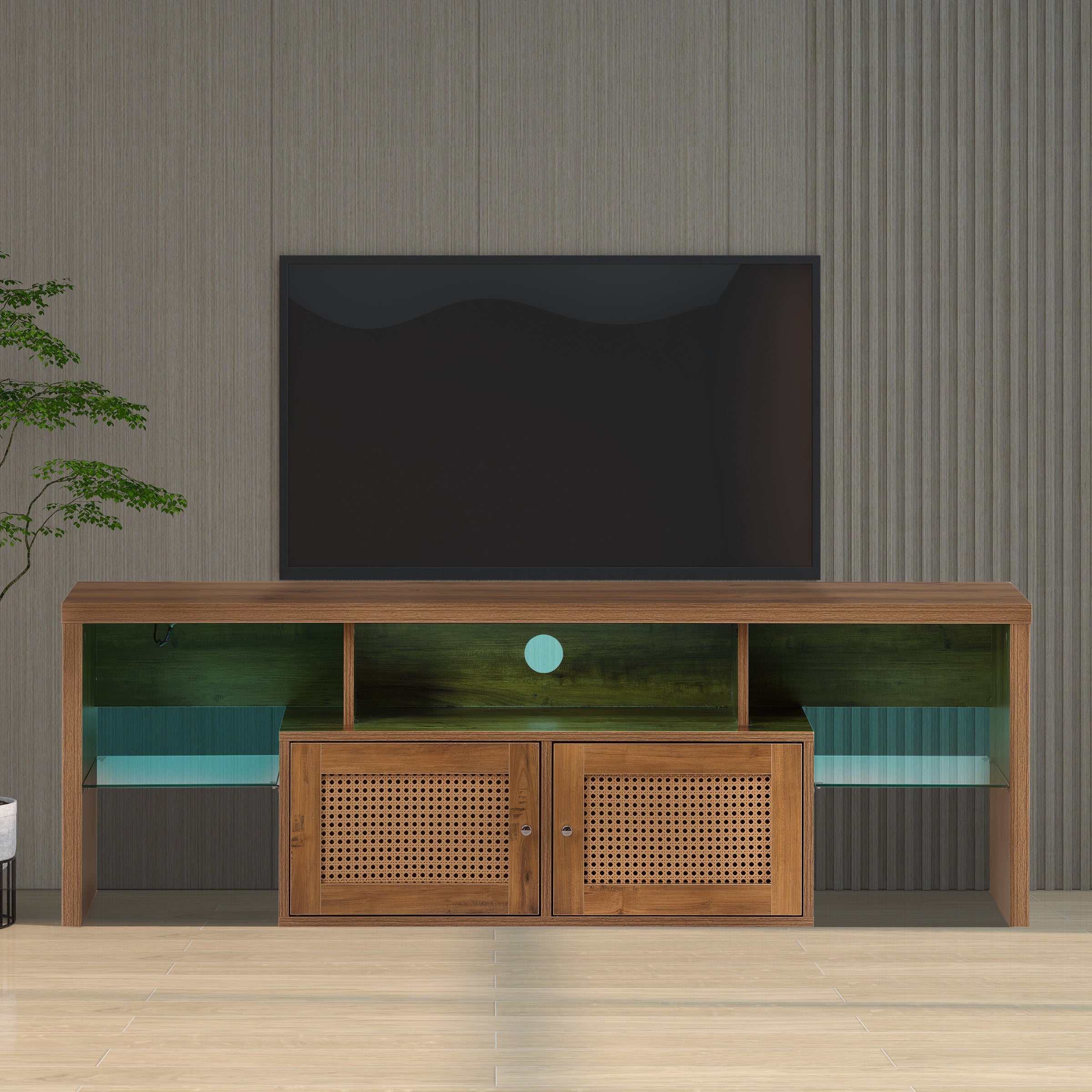 52 in.W TV Stand in Yellow with Removable Door and Shelf