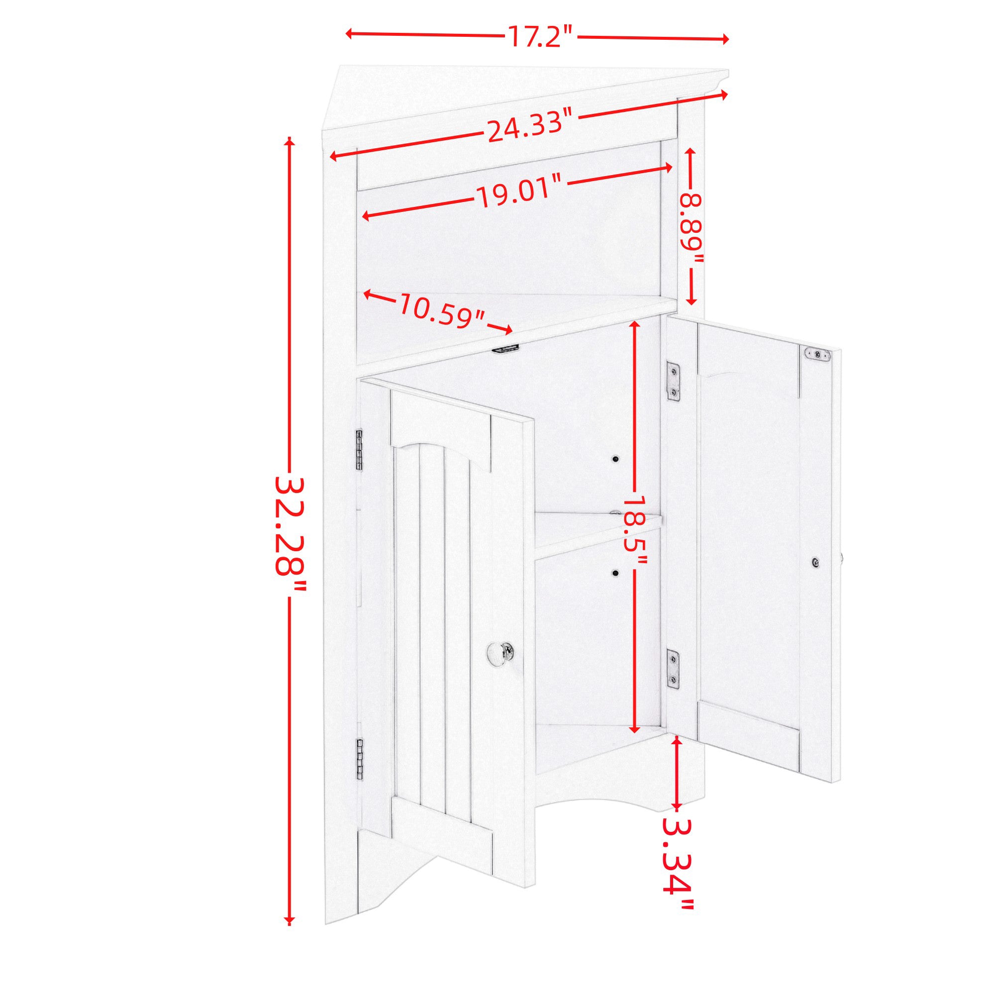 32 Inch MDF 2-door Bathroom Corner Cabinet with Shelves
