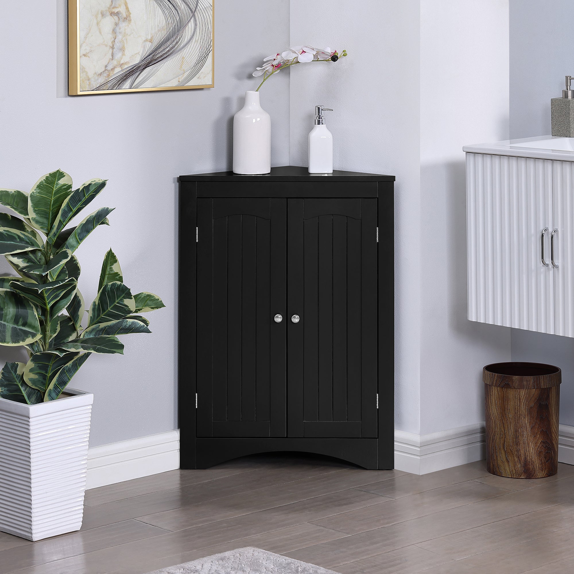32 Inch MDF 2-door Bathroom Corner Cabinet with Shelves