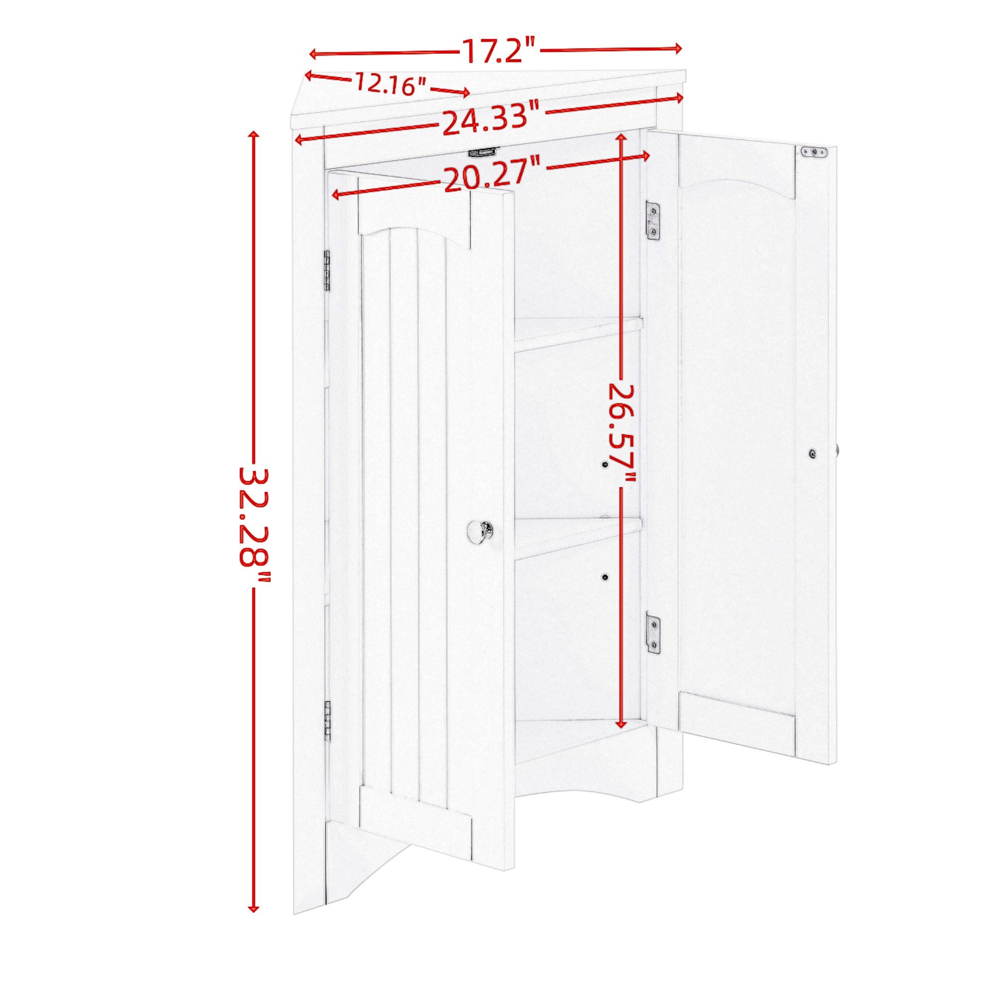 32 Inch MDF 2-door Bathroom Corner Cabinet with Shelves