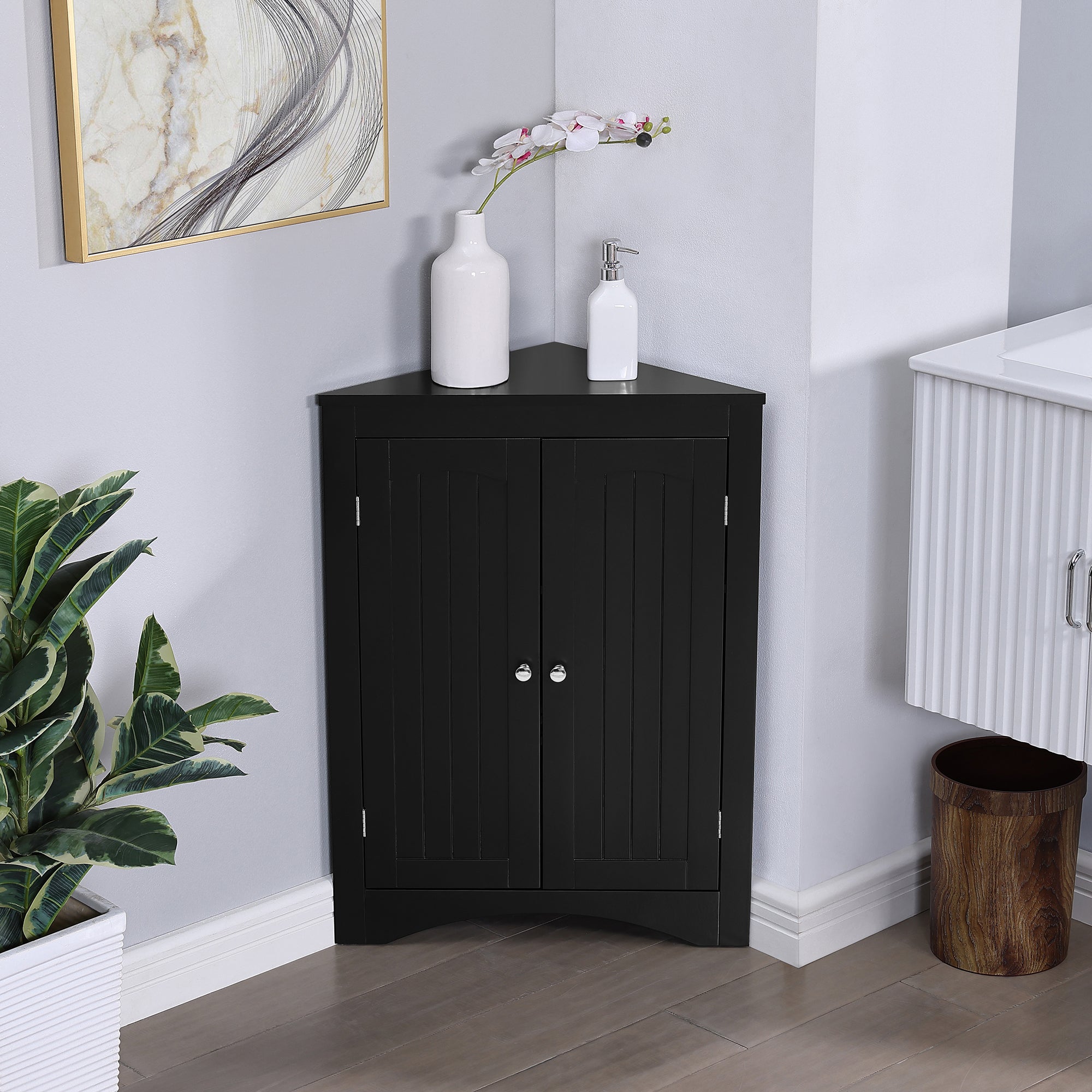 32 Inch MDF 2-door Bathroom Corner Cabinet with Shelves
