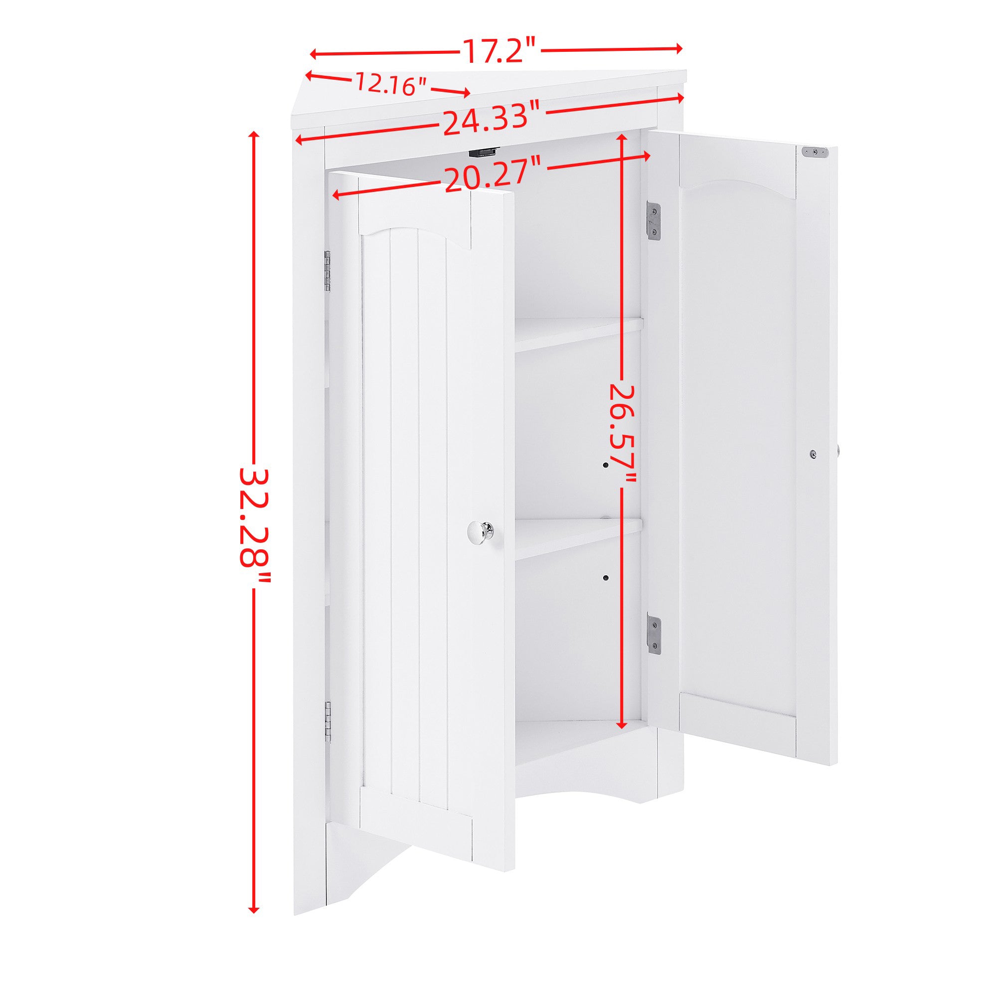 32 Inch MDF 2-door Bathroom Corner Cabinet with Shelves