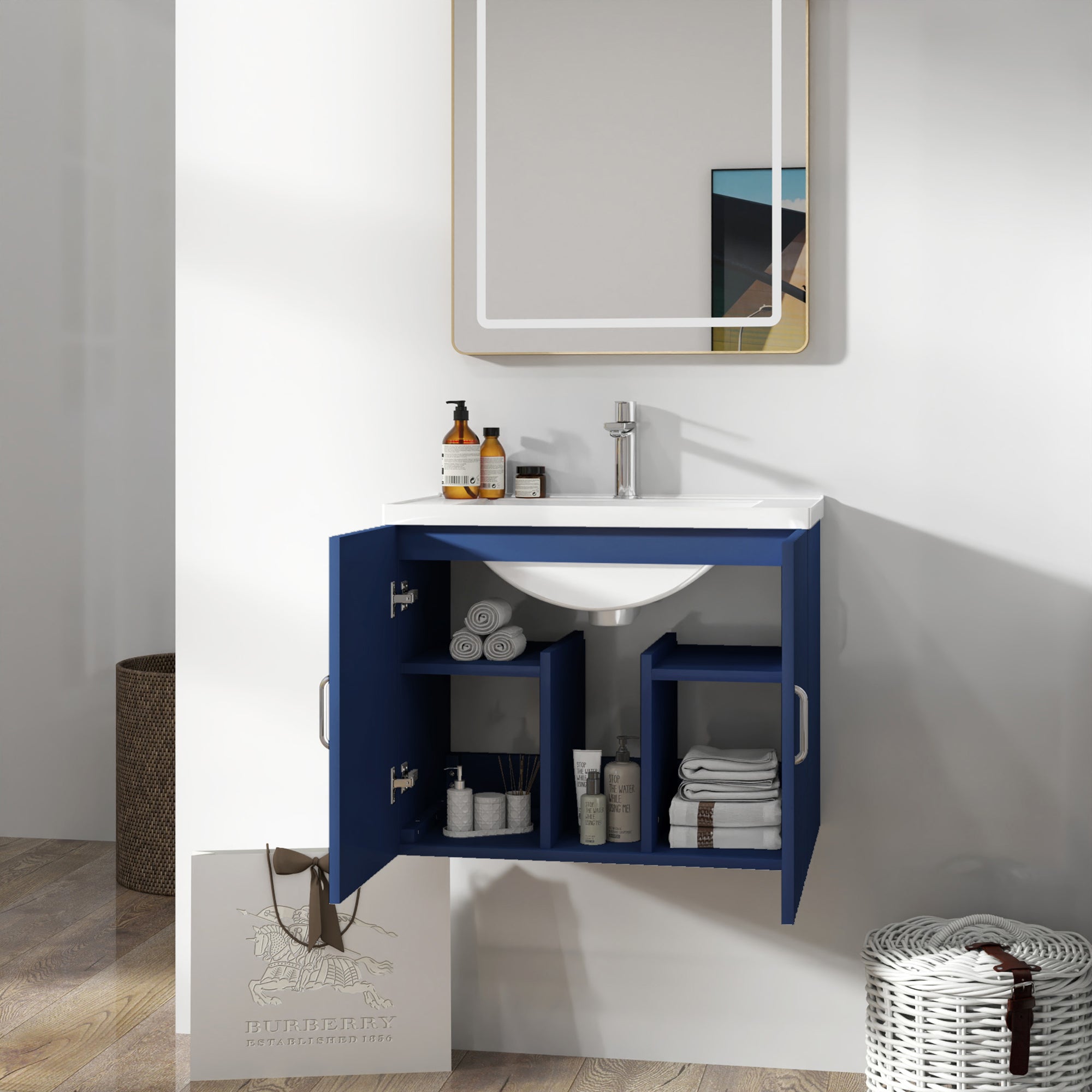 24 in. W x 19 in. H MDF Floating Bathroom Vanity with Integrated Ceramic Sink and Doors