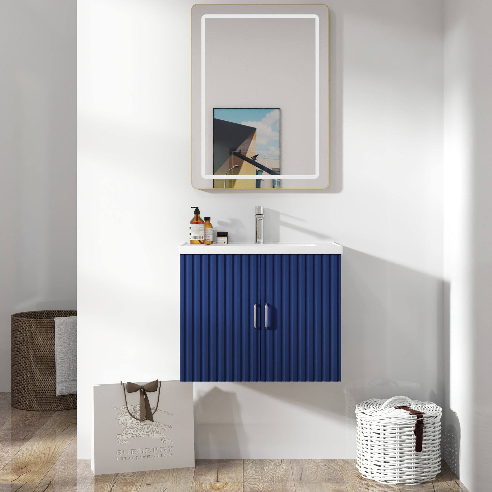 24 in. W x 19 in. H MDF Floating Bathroom Vanity with Integrated Ceramic Sink and Doors