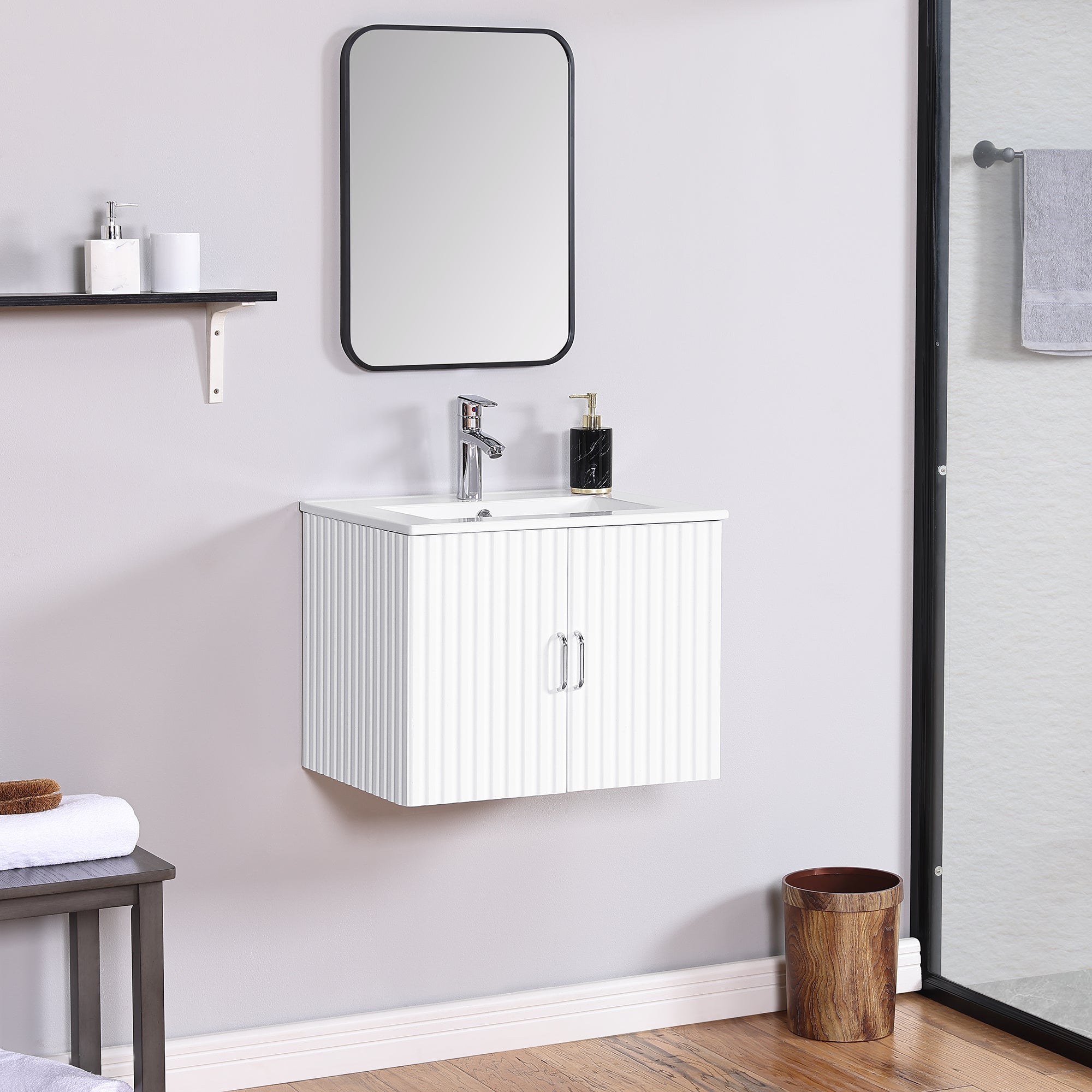 24 in. W x 19 in. H MDF Floating Bathroom Vanity with Integrated Ceramic Sink and Doors