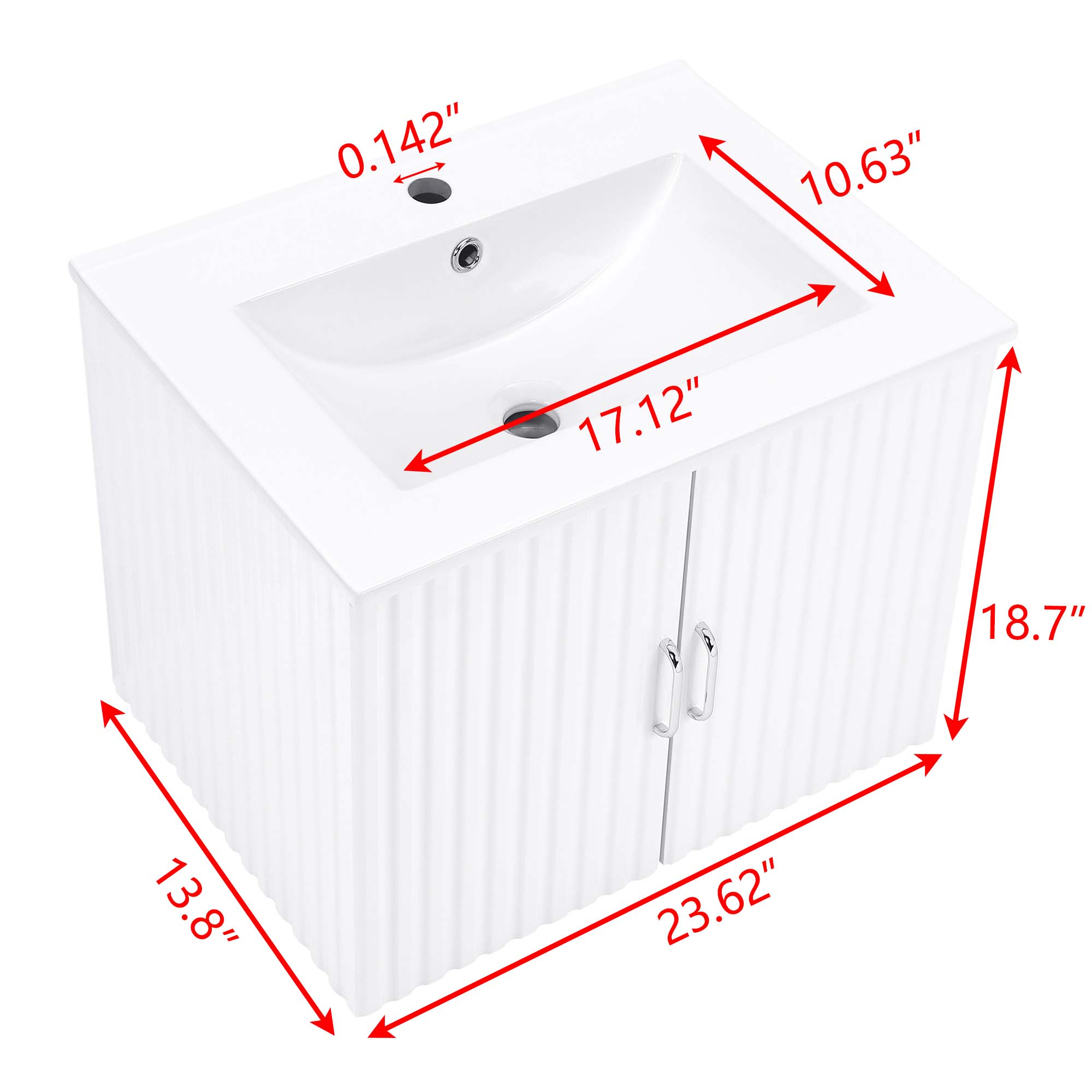 24 in. W x 19 in. H MDF Floating Bathroom Vanity with Integrated Ceramic Sink and Doors