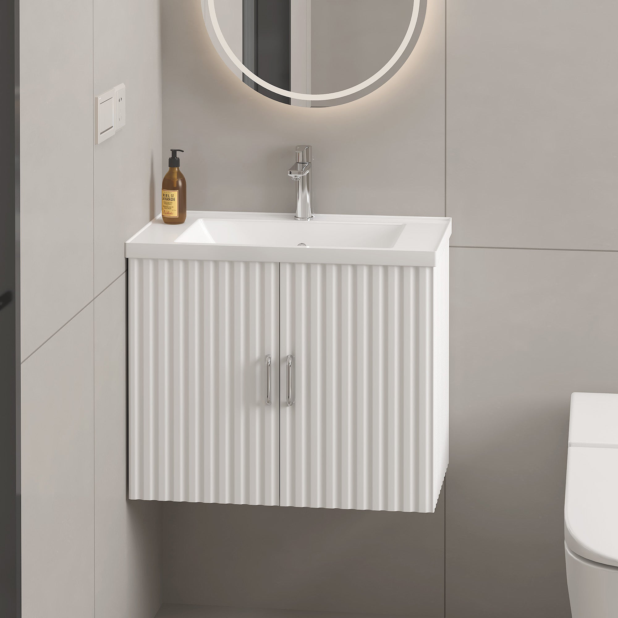 24 in. W x 19 in. H MDF Floating Bathroom Vanity with Integrated Ceramic Sink and Doors