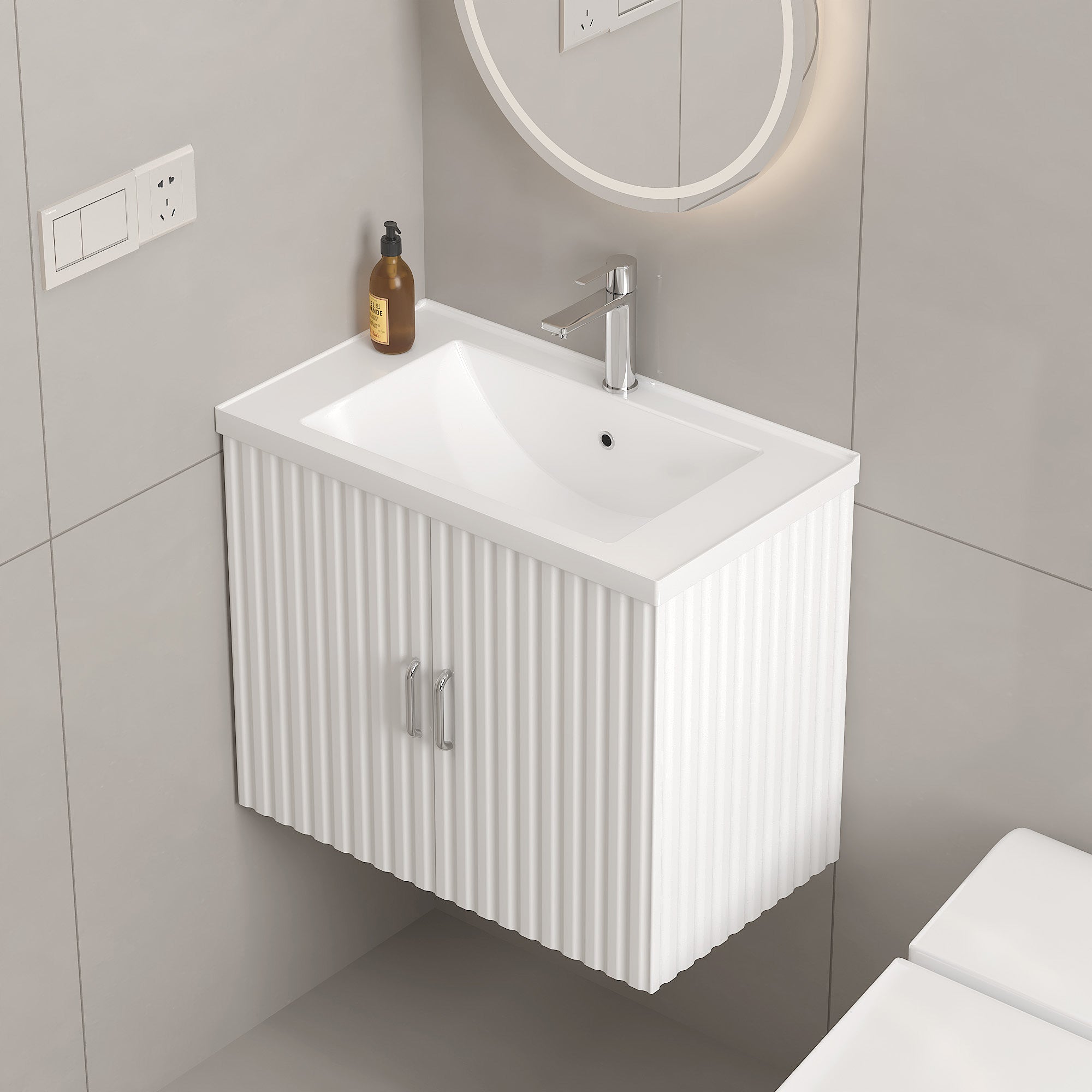 24 in. W x 19 in. H MDF Floating Bathroom Vanity with Integrated Ceramic Sink and Doors