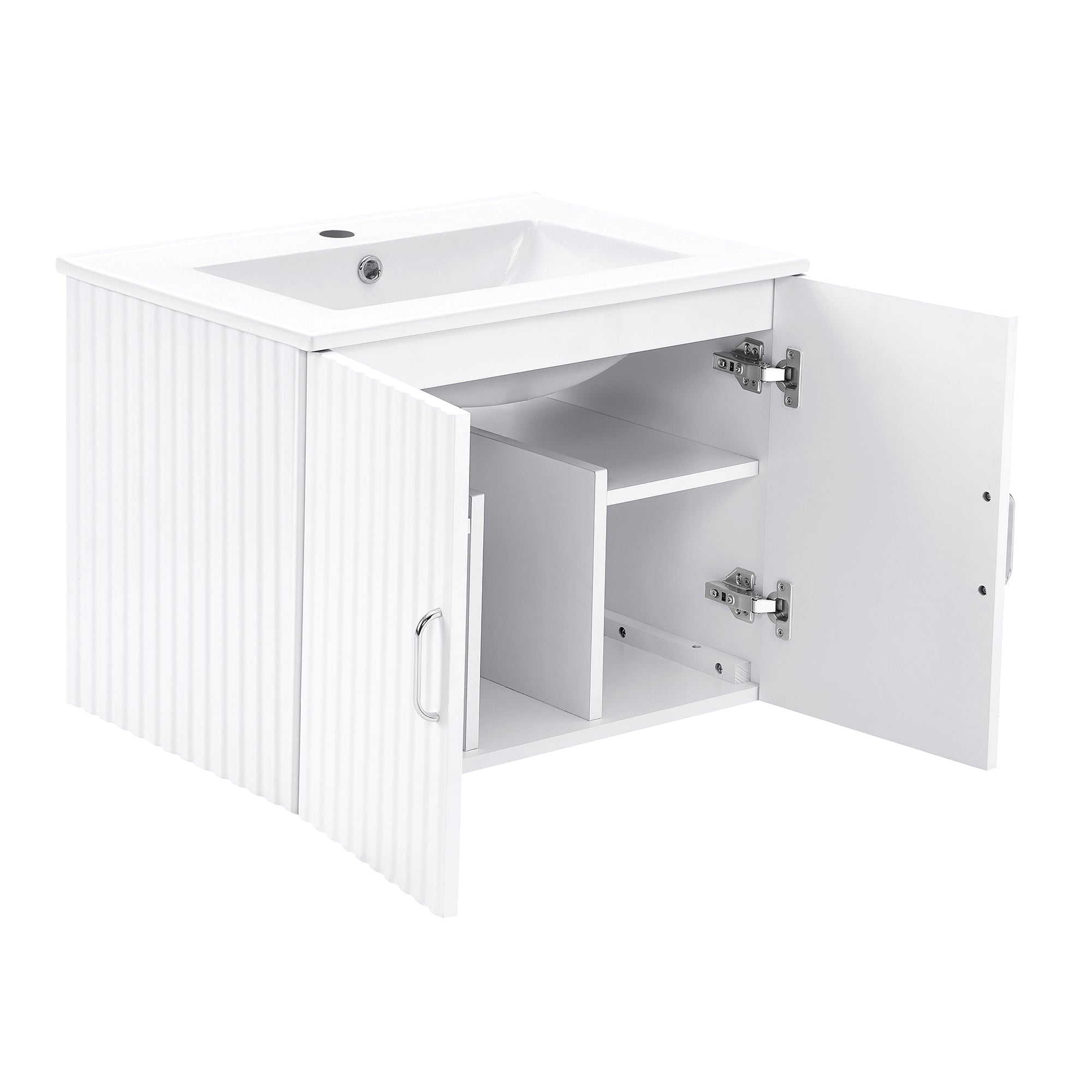 24 in. W x 19 in. H MDF Floating Bathroom Vanity with Integrated Ceramic Sink and Doors