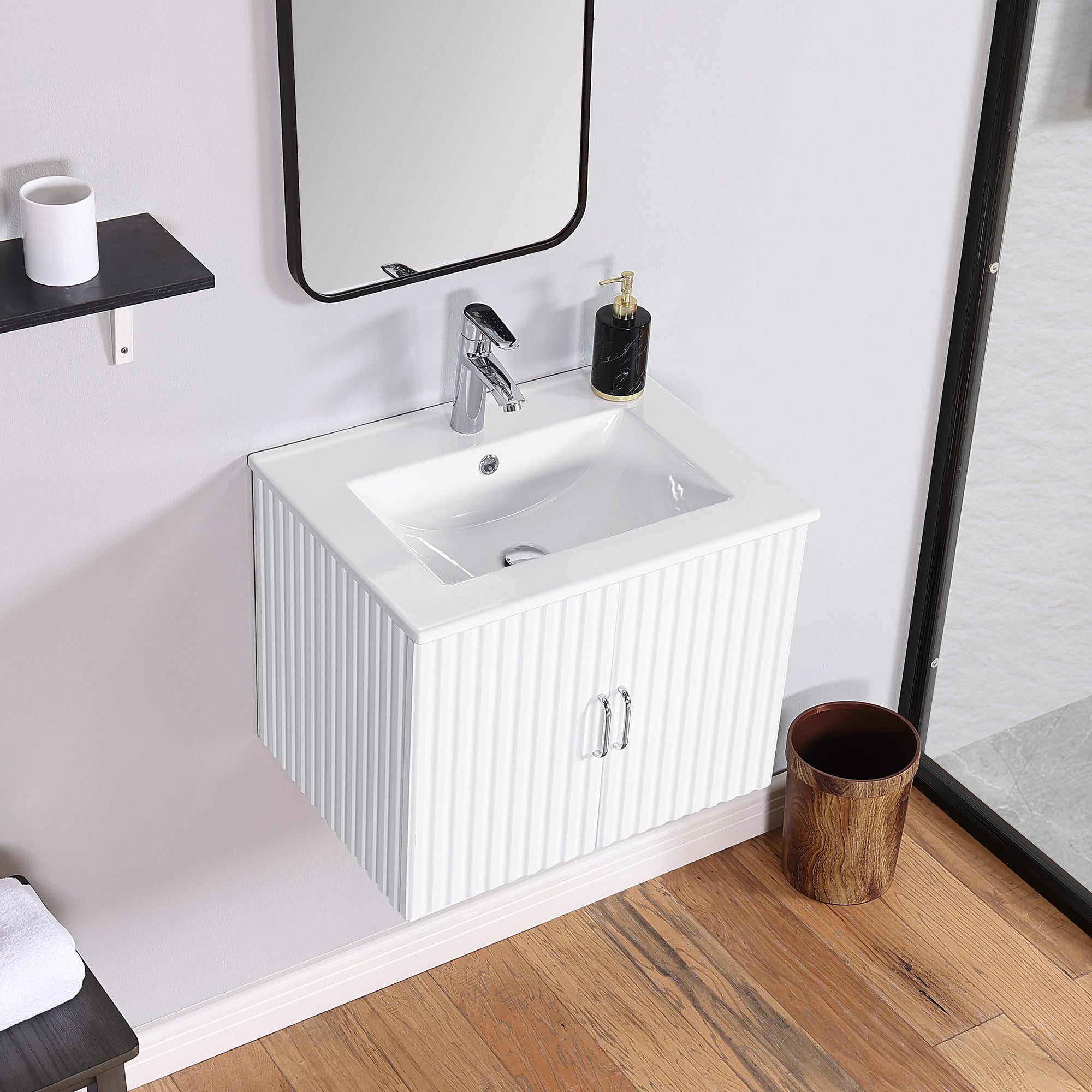 24 in. W x 19 in. H MDF Floating Bathroom Vanity with Integrated Ceramic Sink and Doors