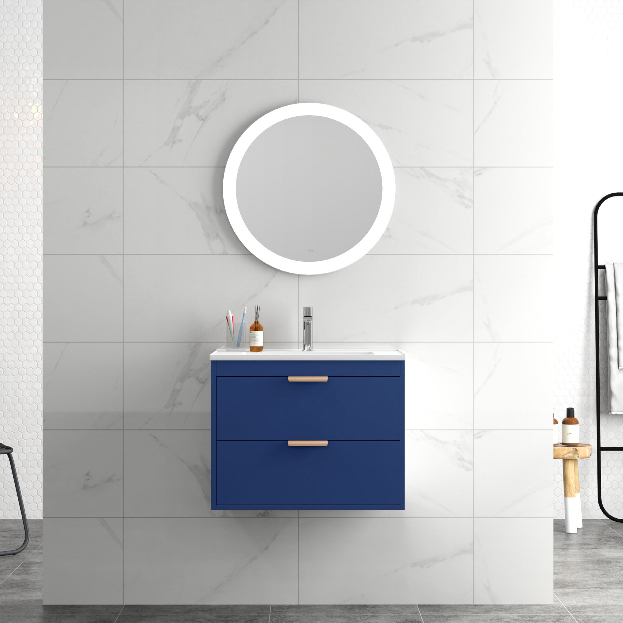 24 in. W x 19 in. H MDF Floating Bathroom Vanity with Integrated Ceramic Sink and Doors