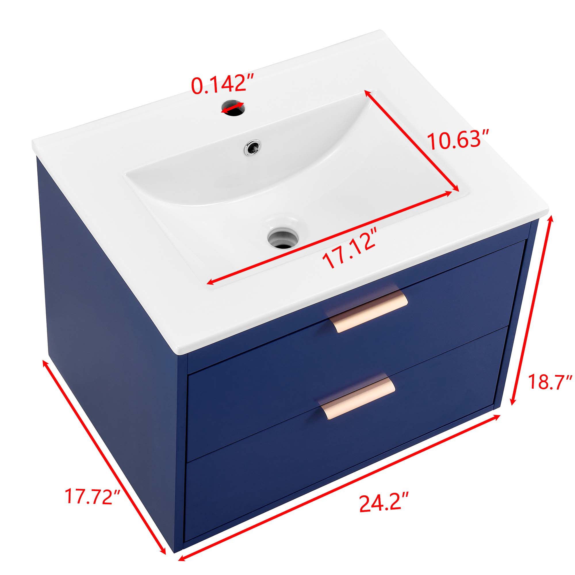 24 in. W x 19 in. H MDF Floating Bathroom Vanity with Integrated Ceramic Sink and Doors