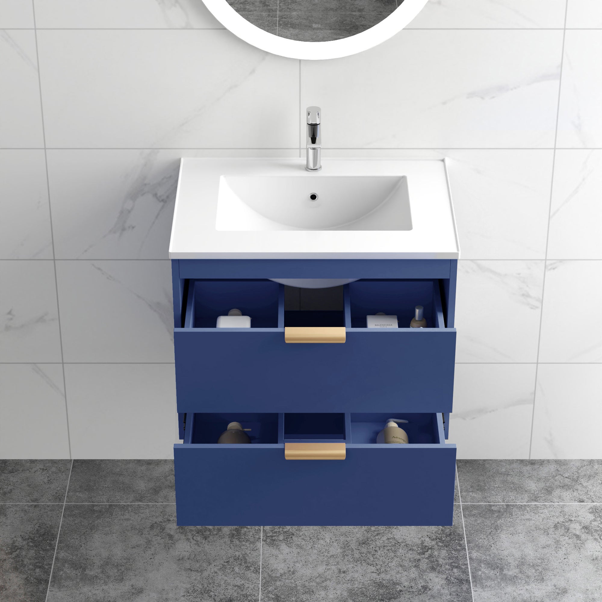 24 in. W x 19 in. H MDF Floating Bathroom Vanity with Integrated Ceramic Sink and Doors