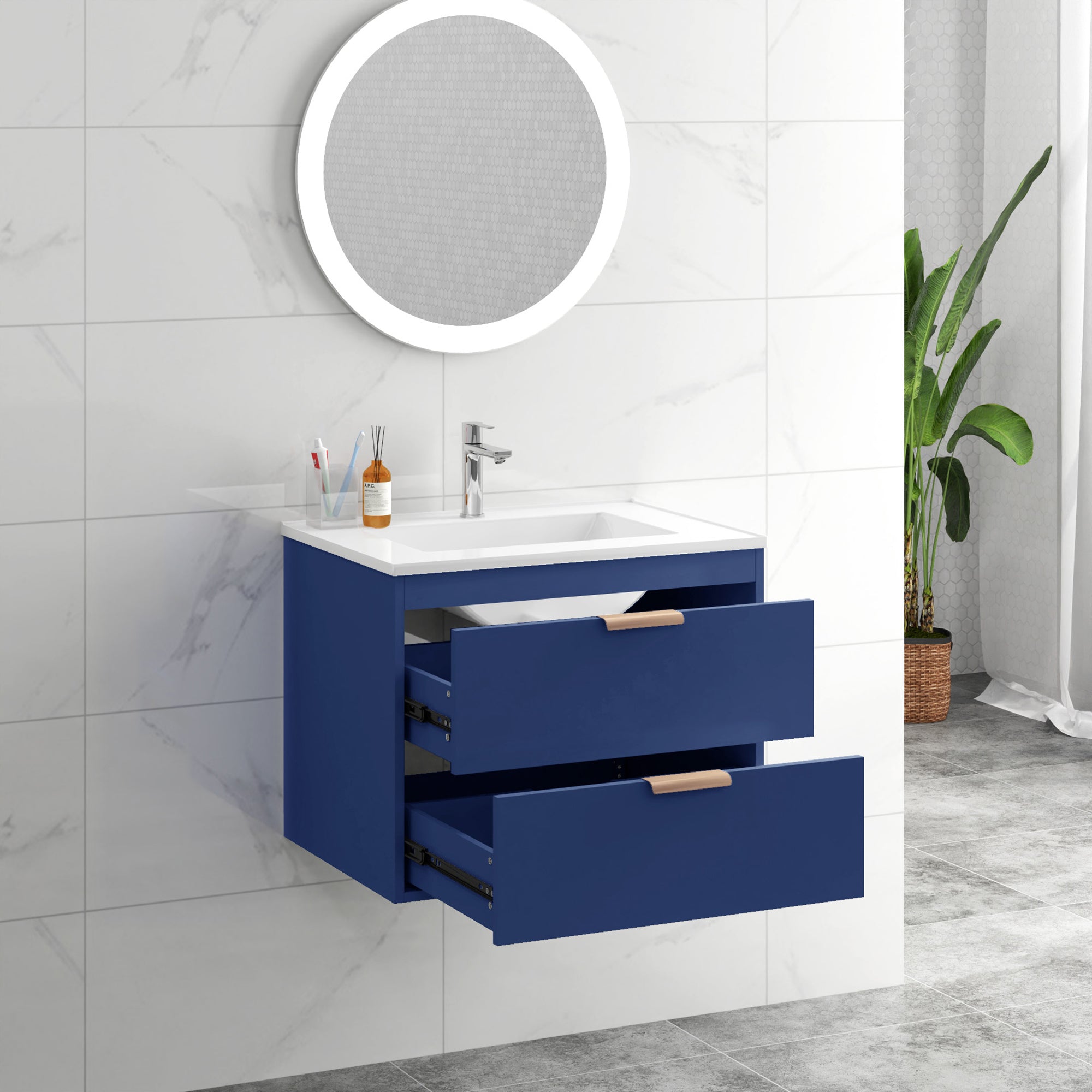 24 in. W x 19 in. H MDF Floating Bathroom Vanity with Integrated Ceramic Sink and Doors