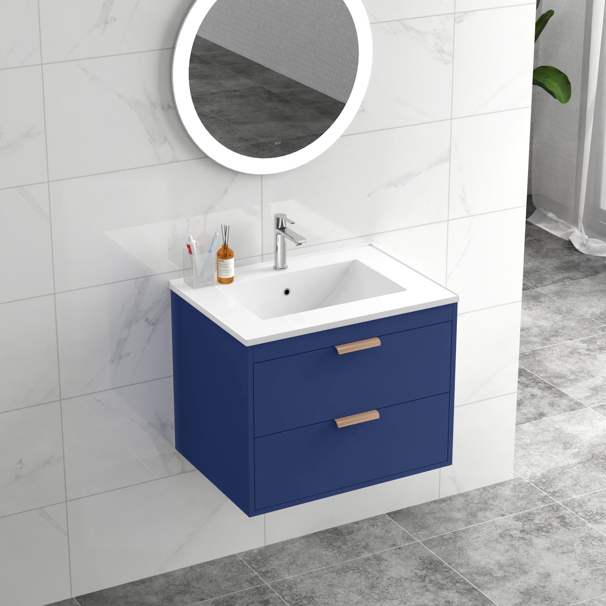 24 in. W x 19 in. H MDF Floating Bathroom Vanity with Integrated Ceramic Sink and Doors