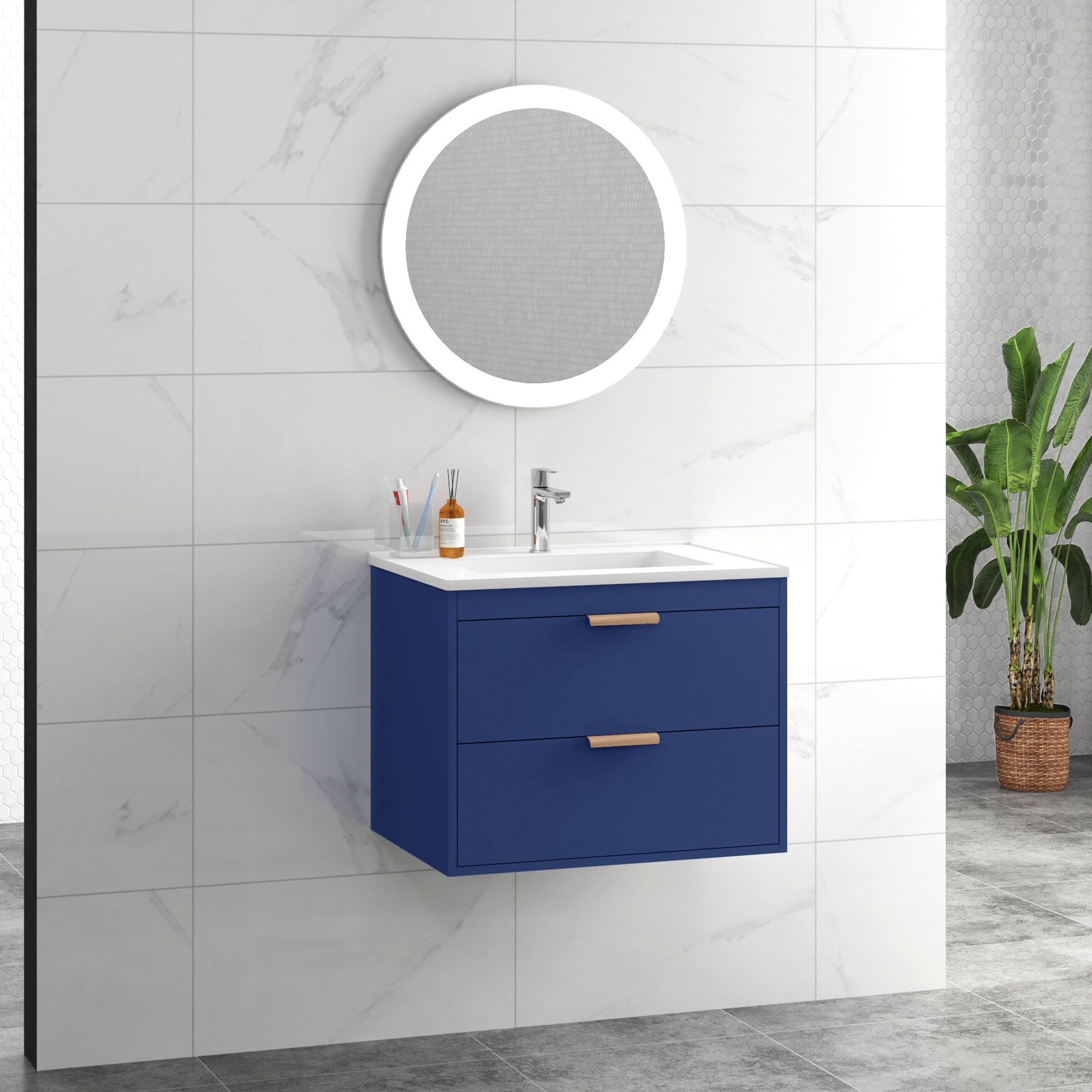 24 in. W x 19 in. H MDF Floating Bathroom Vanity with Integrated Ceramic Sink and Doors