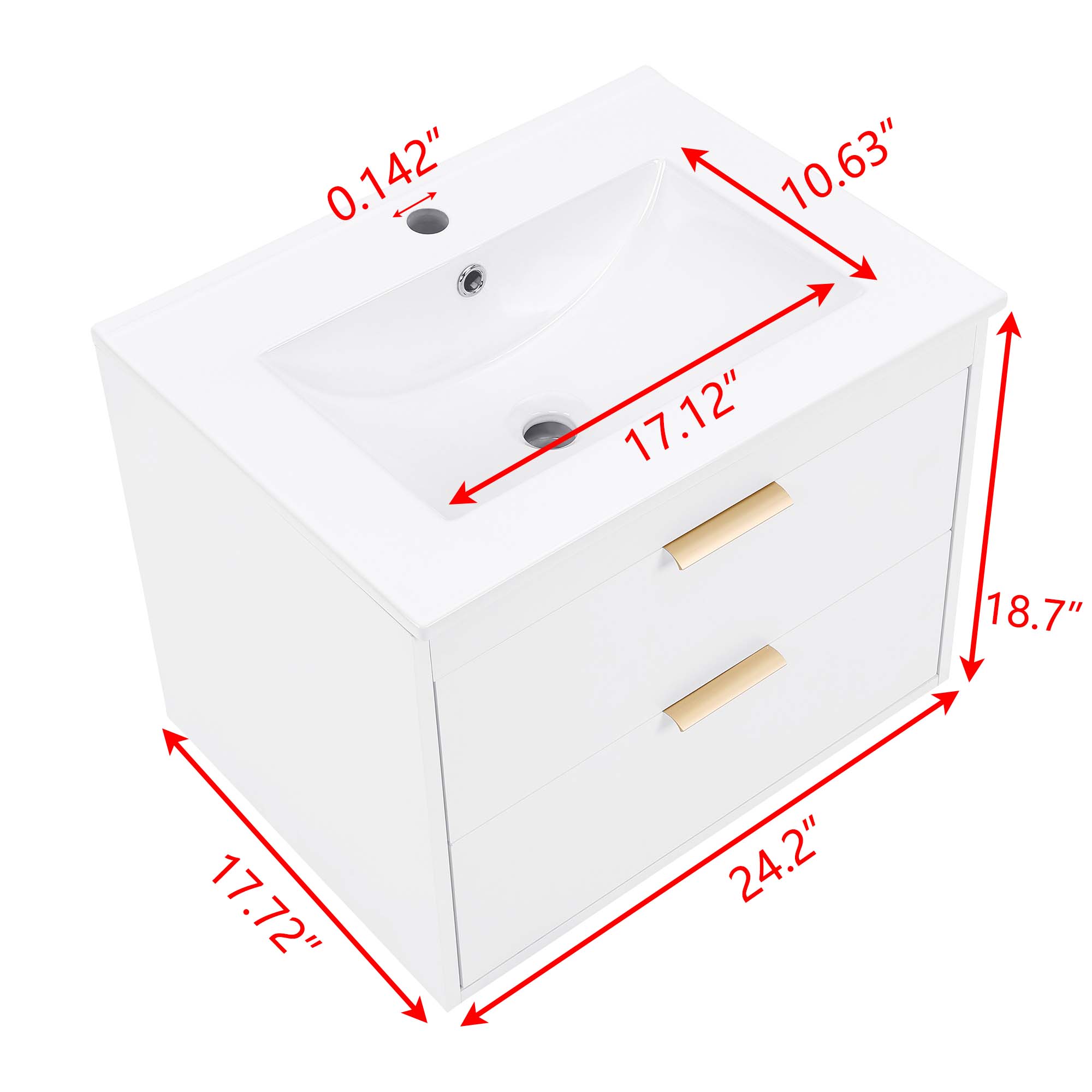 24 in. W x 19 in. H MDF Floating Bathroom Vanity with Integrated Ceramic Sink and Doors