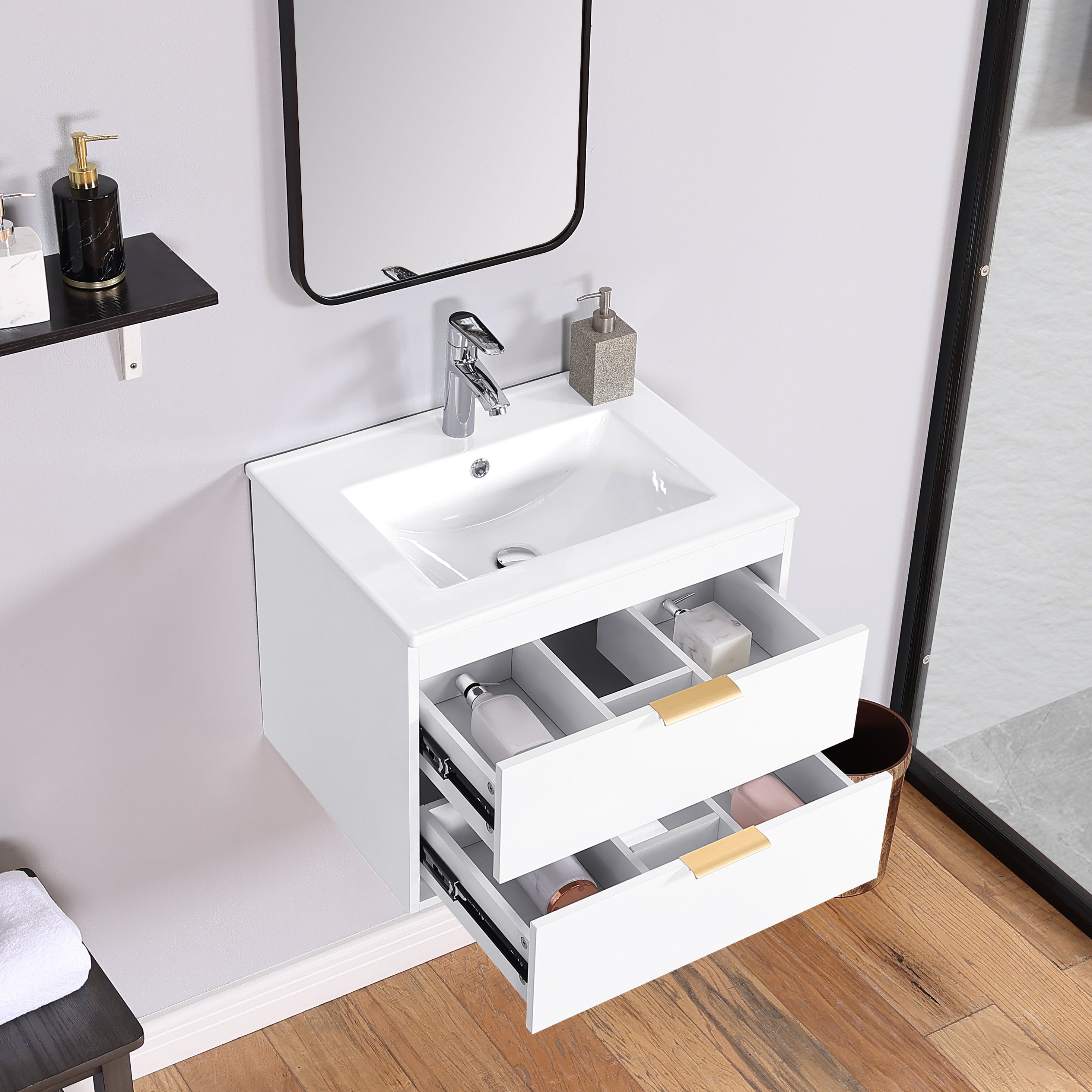 24 in. W x 19 in. H MDF Floating Bathroom Vanity with Integrated Ceramic Sink and Doors