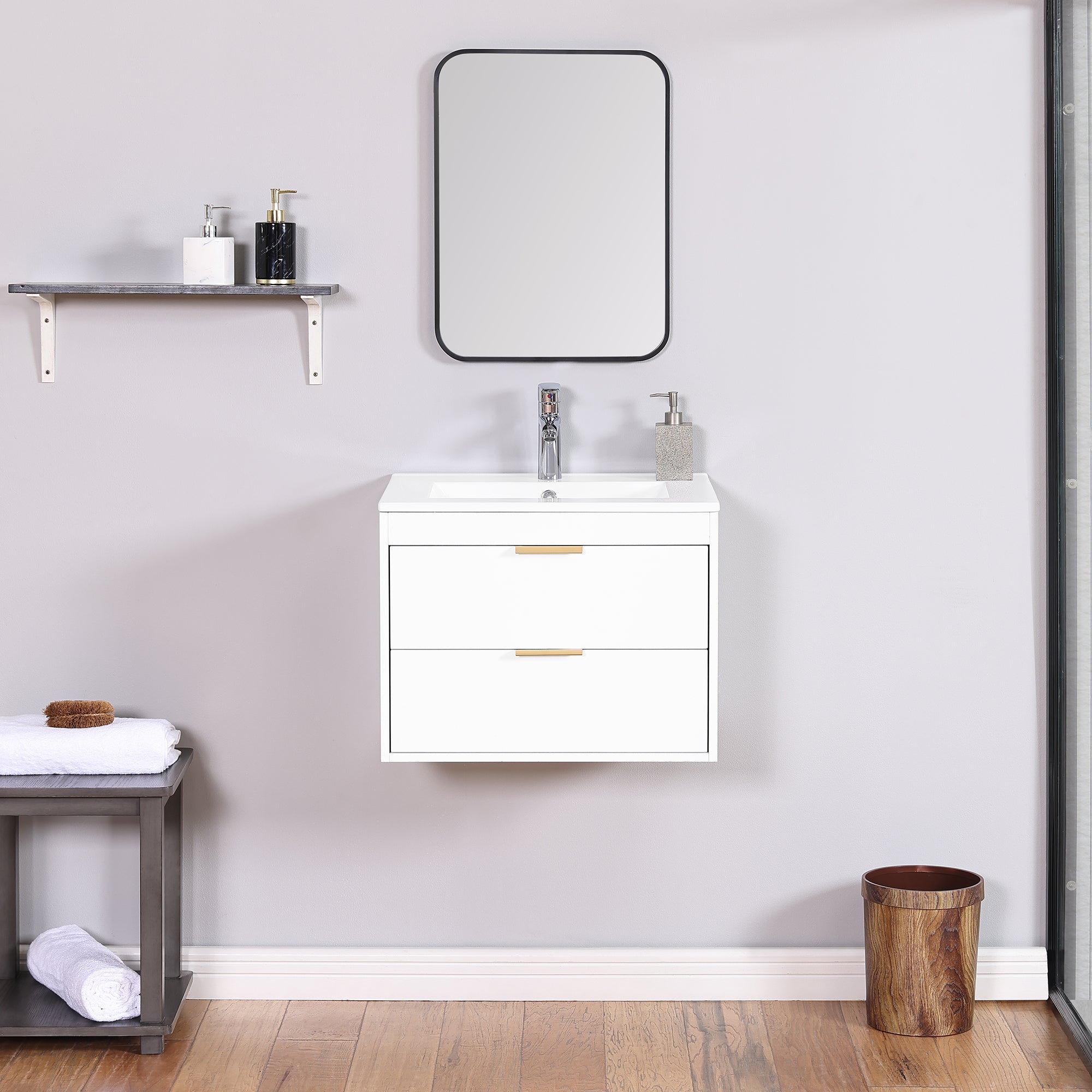 24 in. W x 19 in. H MDF Floating Bathroom Vanity with Integrated Ceramic Sink and Doors