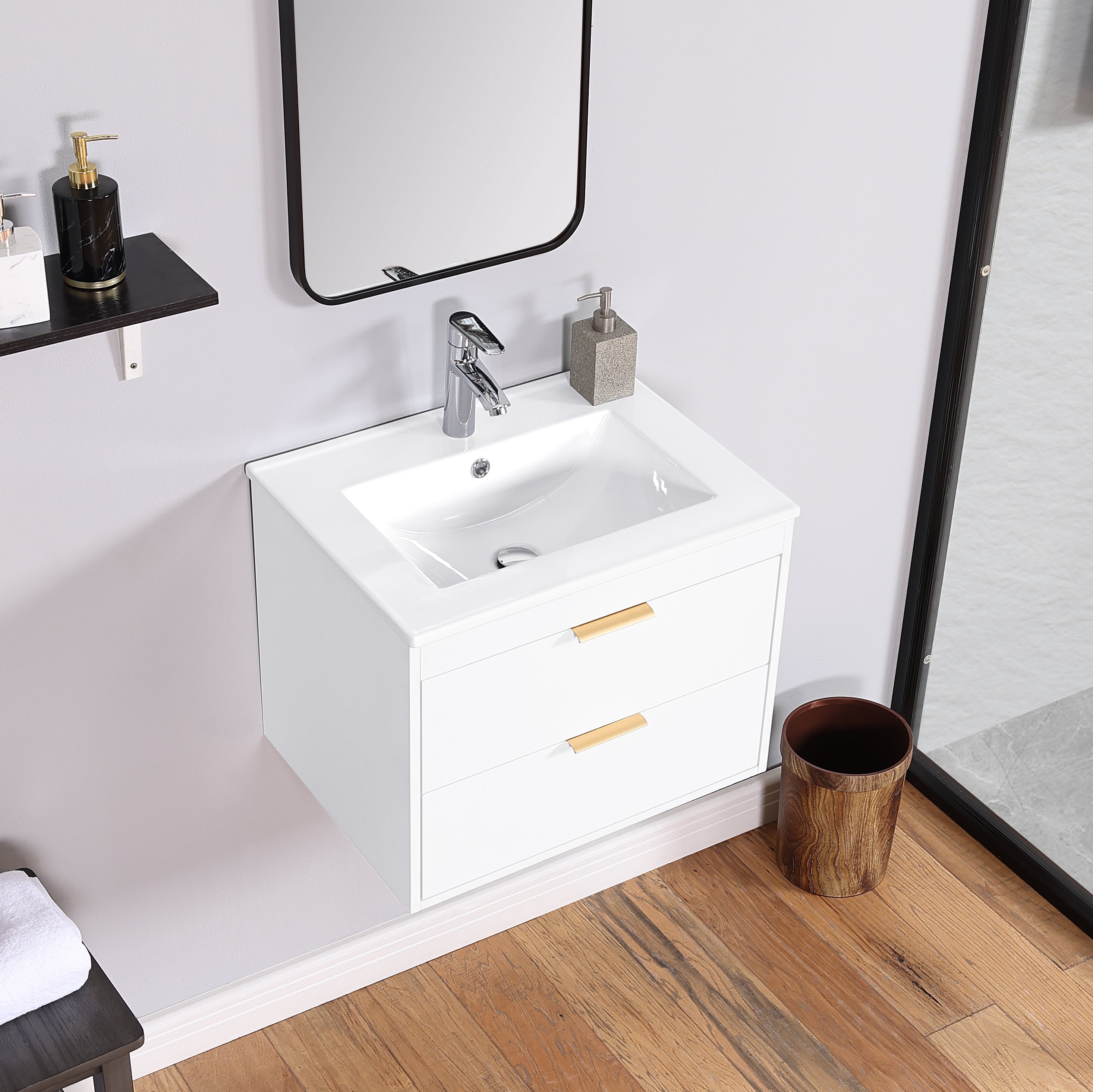 24 in. W x 19 in. H MDF Floating Bathroom Vanity with Integrated Ceramic Sink and Doors